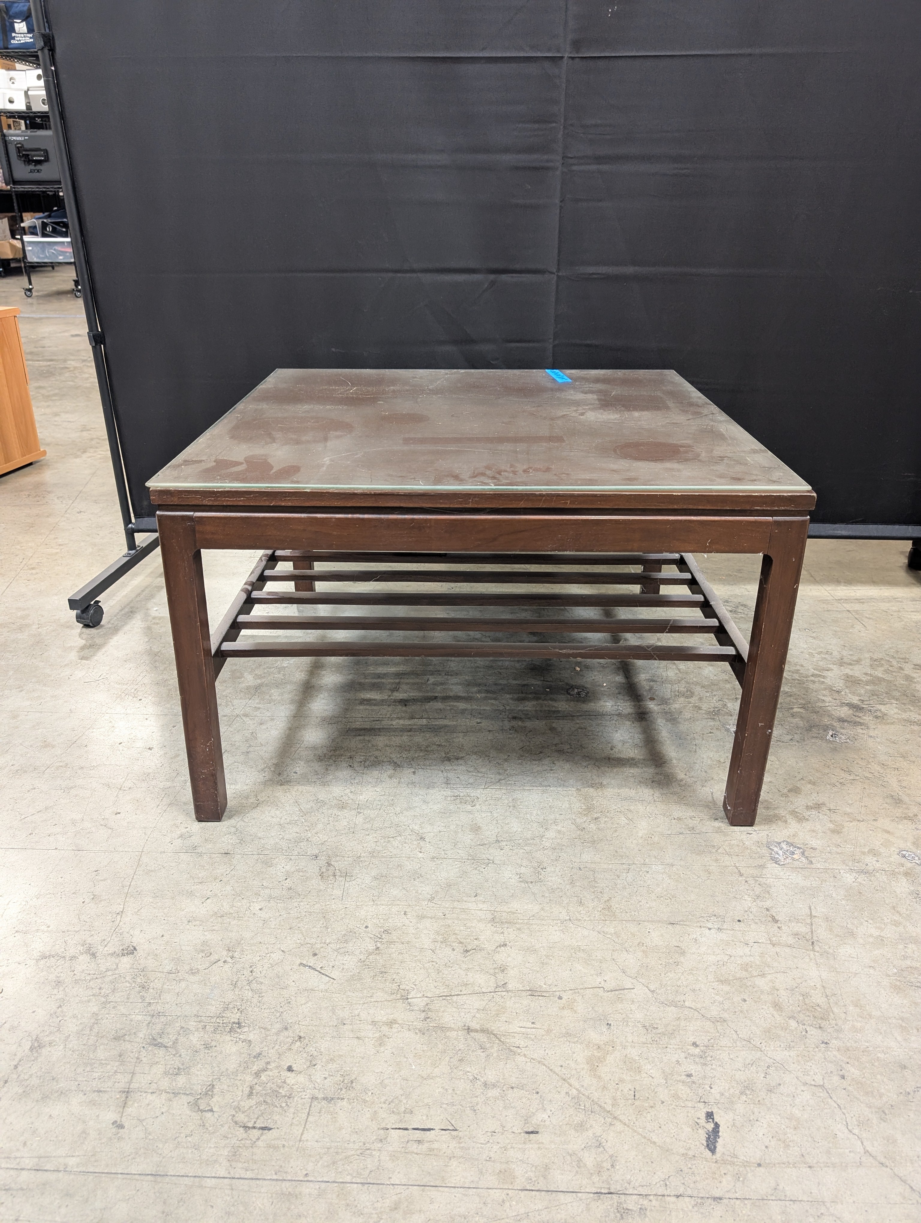 Modern Square Wood Frame Coffee Table with Glass Top