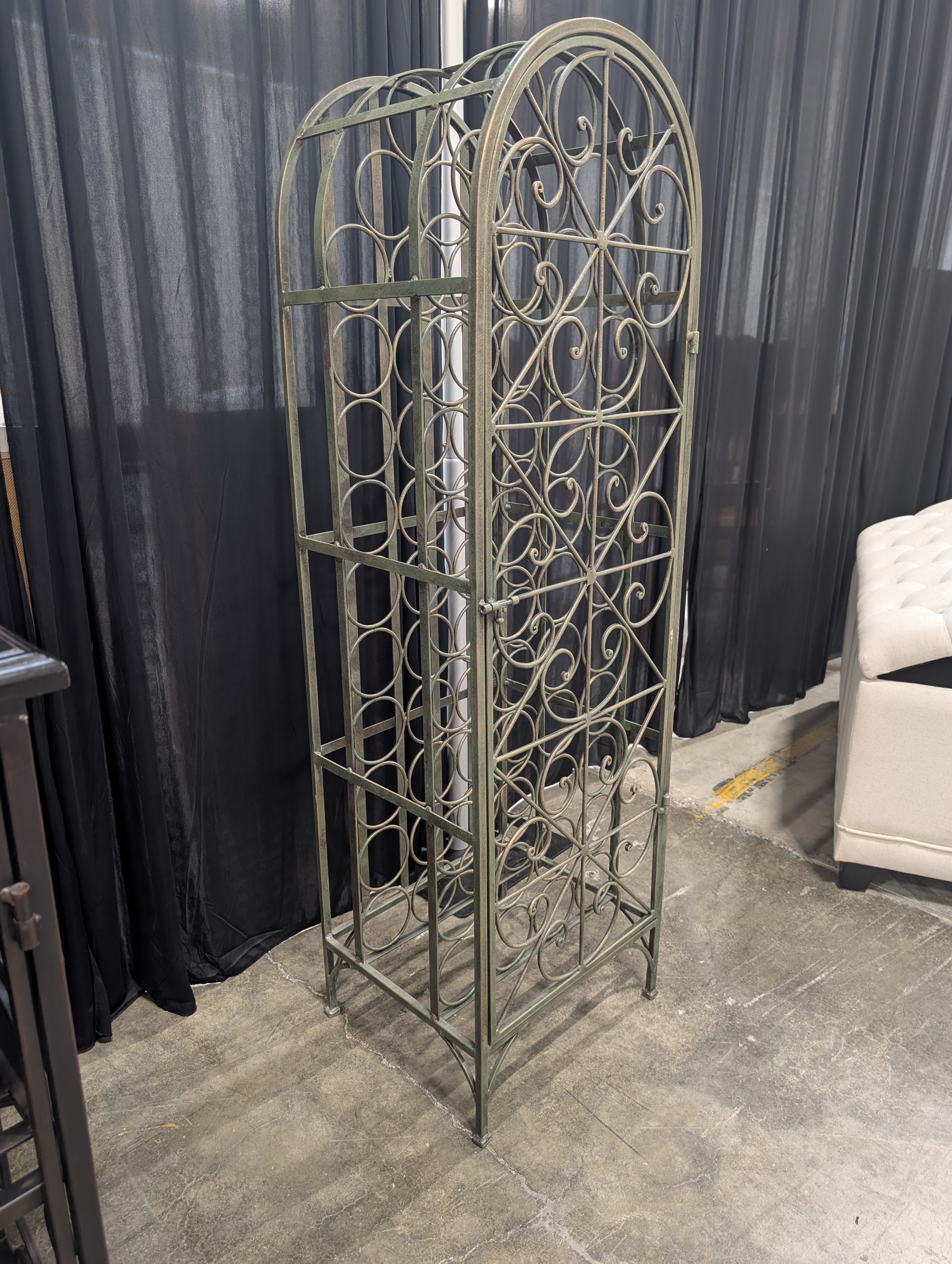 Ornate Bronze Metal Wine Rack with Arched Top