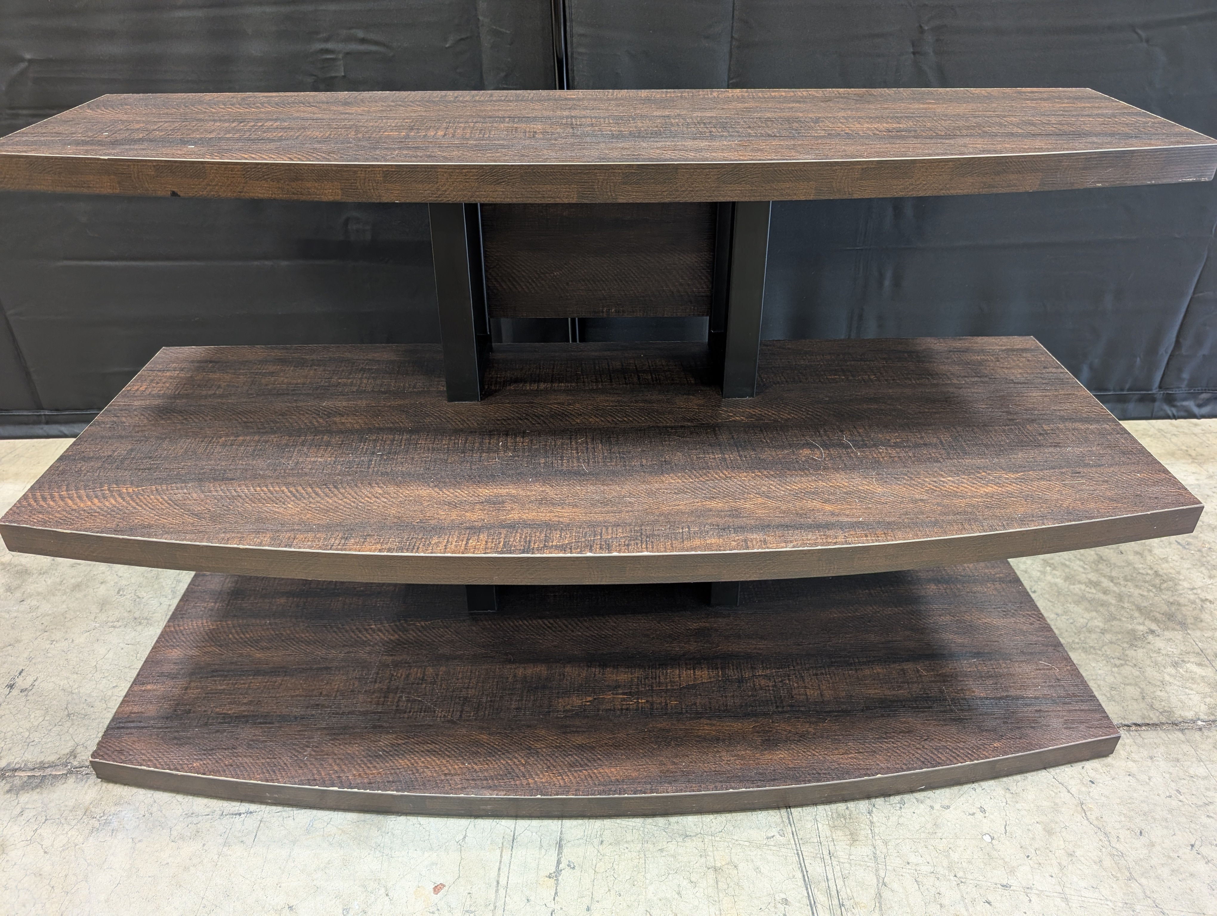 Three-Tiered Dark Wood Curved Media Console
