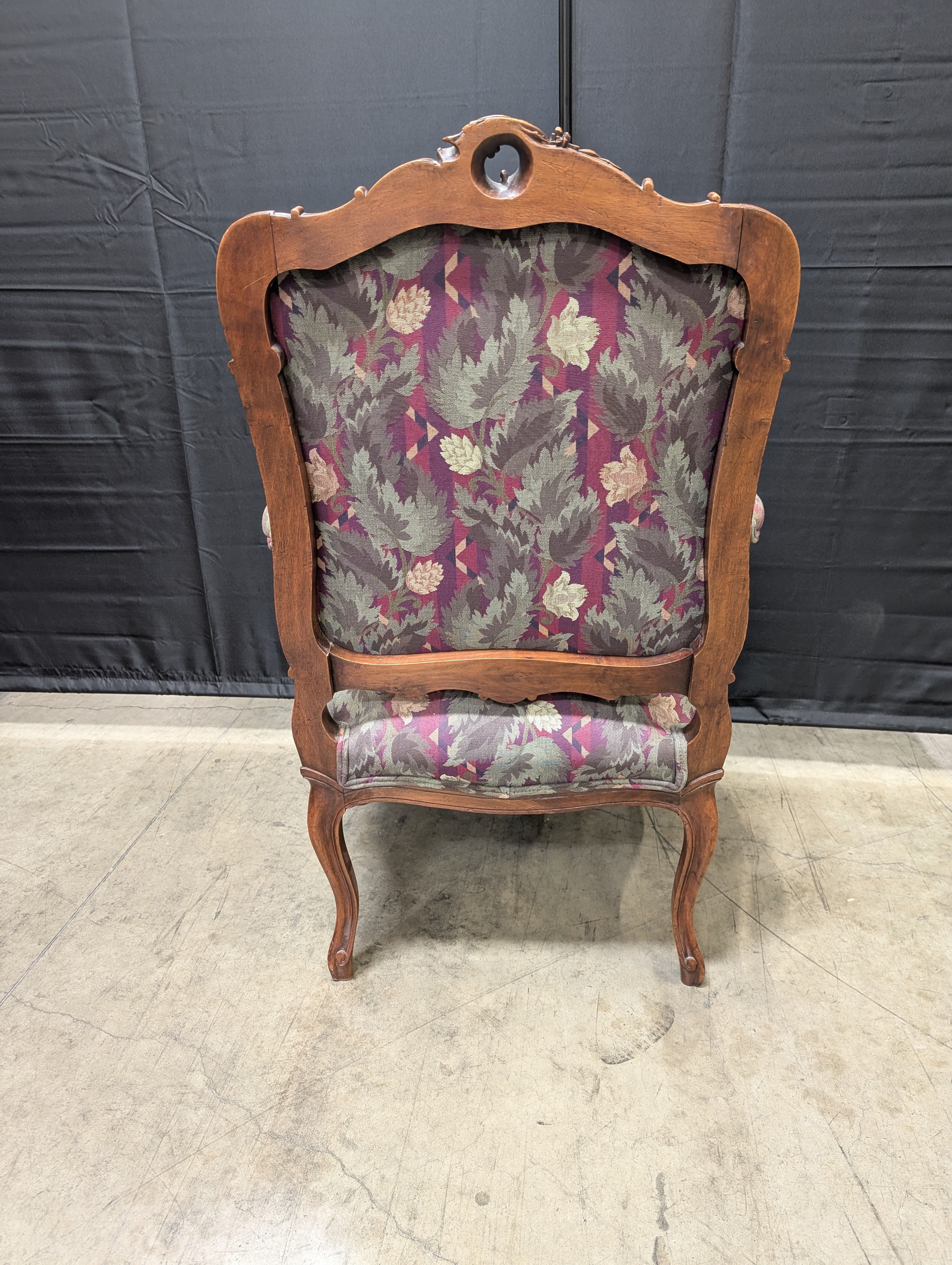 Vintage Carved Wood Armchair with Botanical Upholstery
