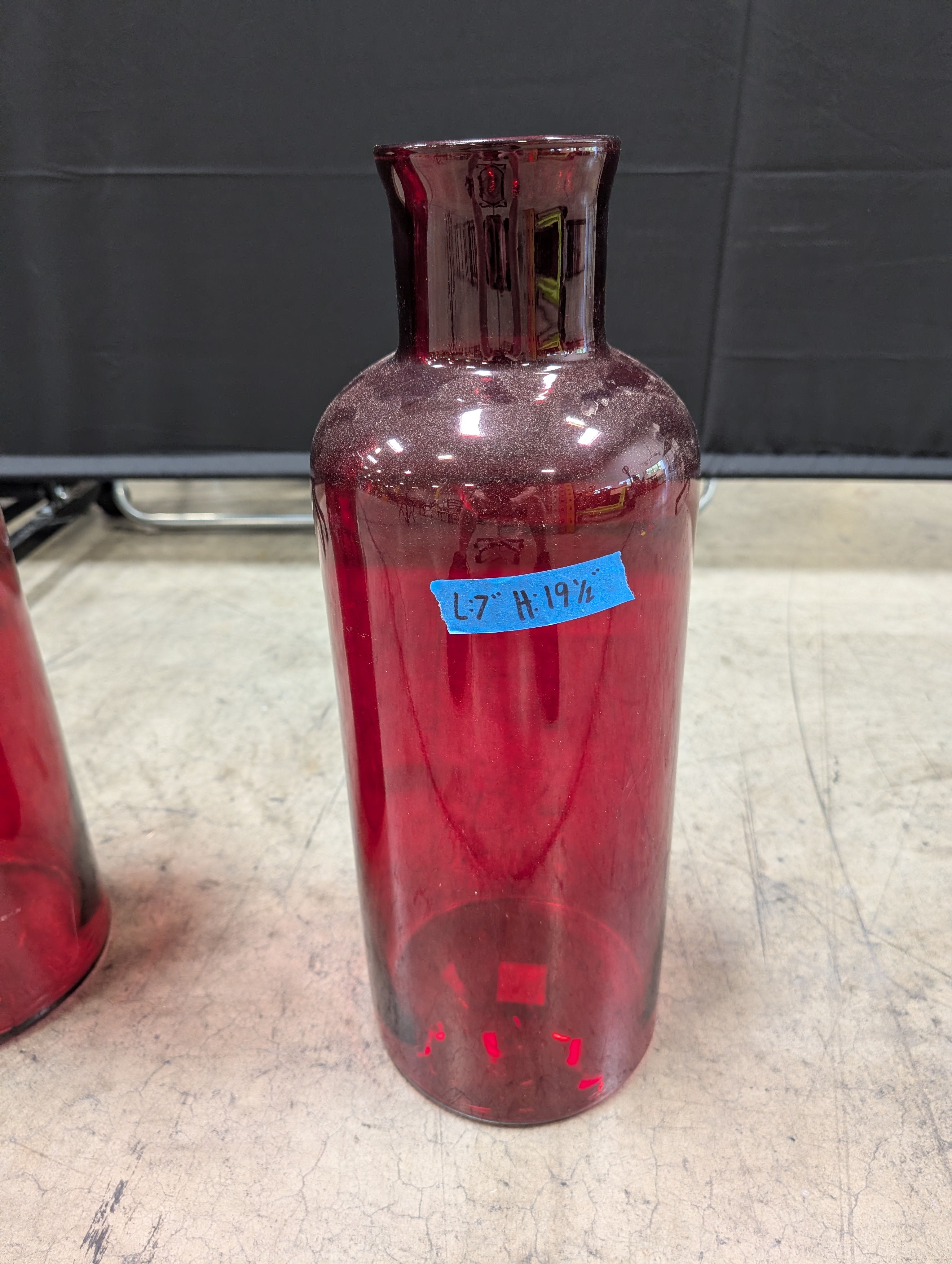 Tall Burgundy Glass Vase with Flared Neck