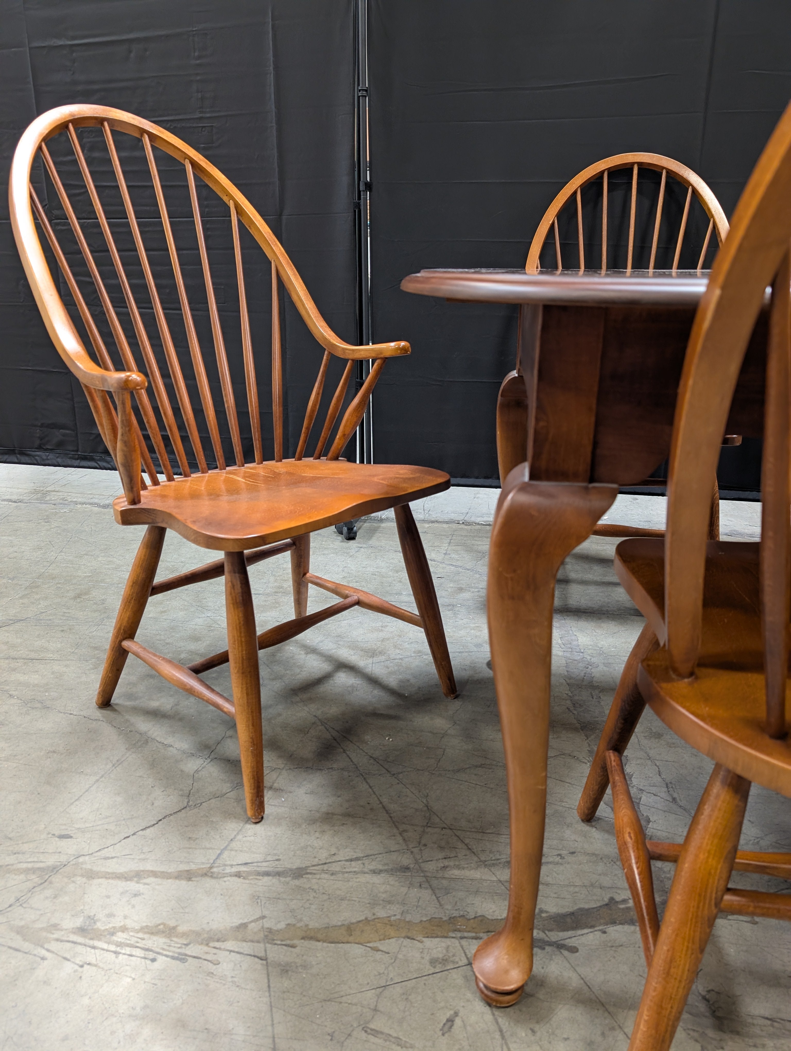 Traditional Wood Dining Table with Four Spindle Back Windsor Chairs