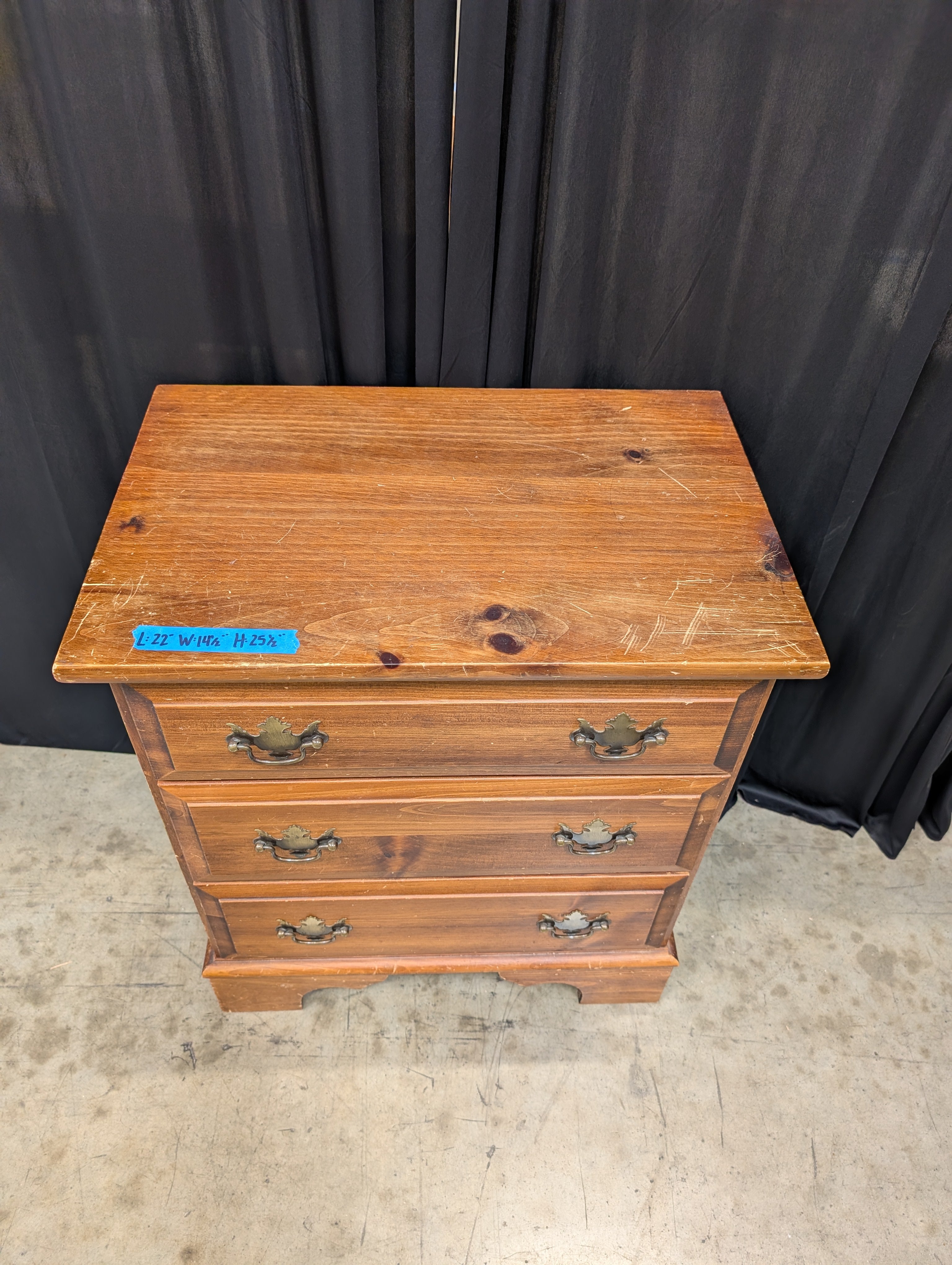 Traditional Three-Drawer Wood Nightstand with Brass Pulls