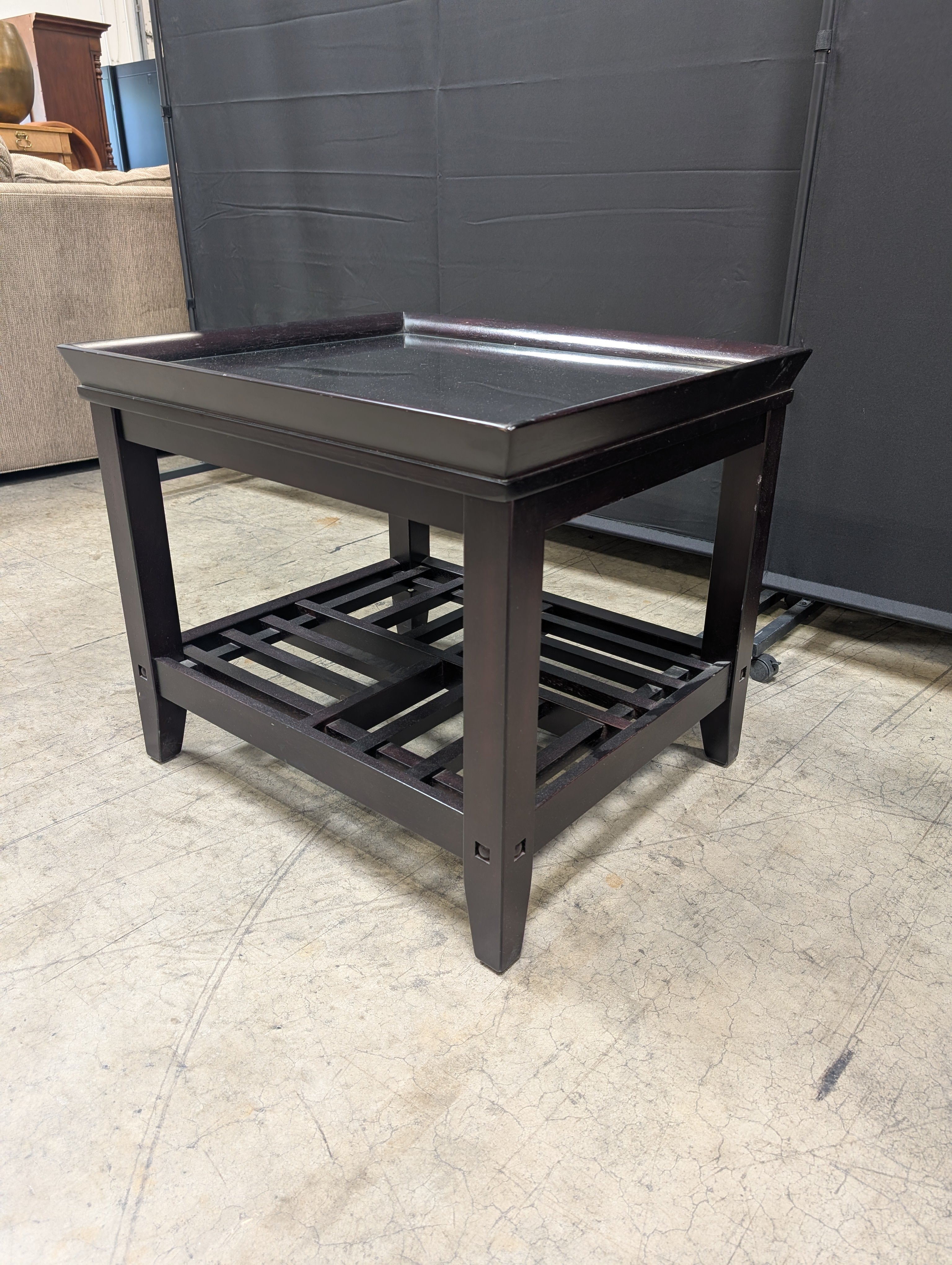 Dark Espresso Wood End Table with Glass Top