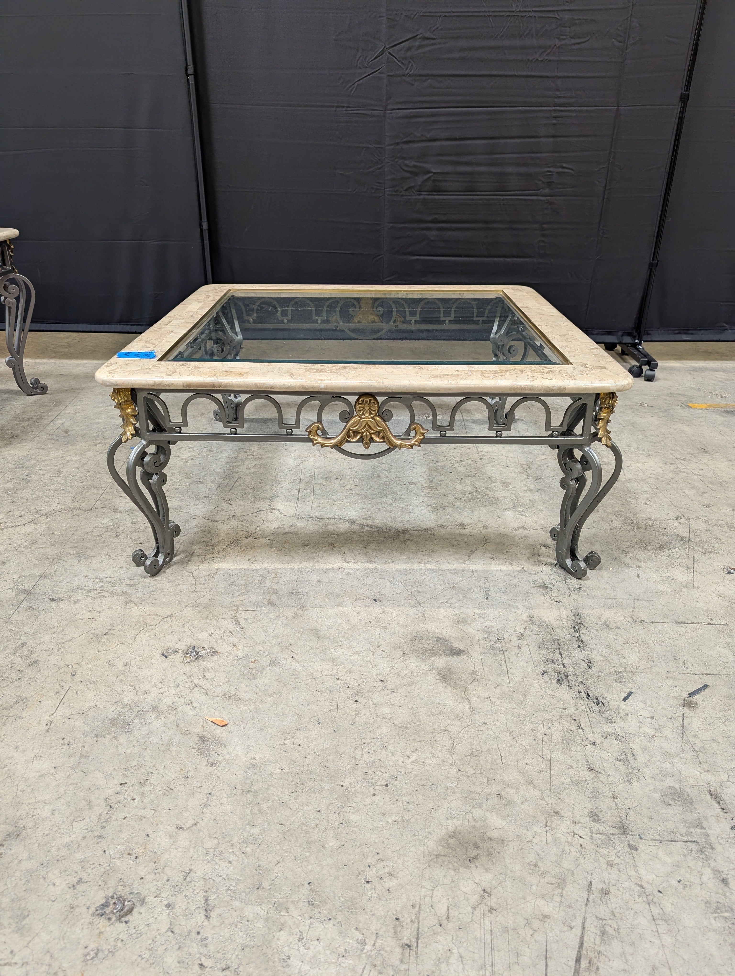 Decorative Stone Top and Metal Base Accent Tables