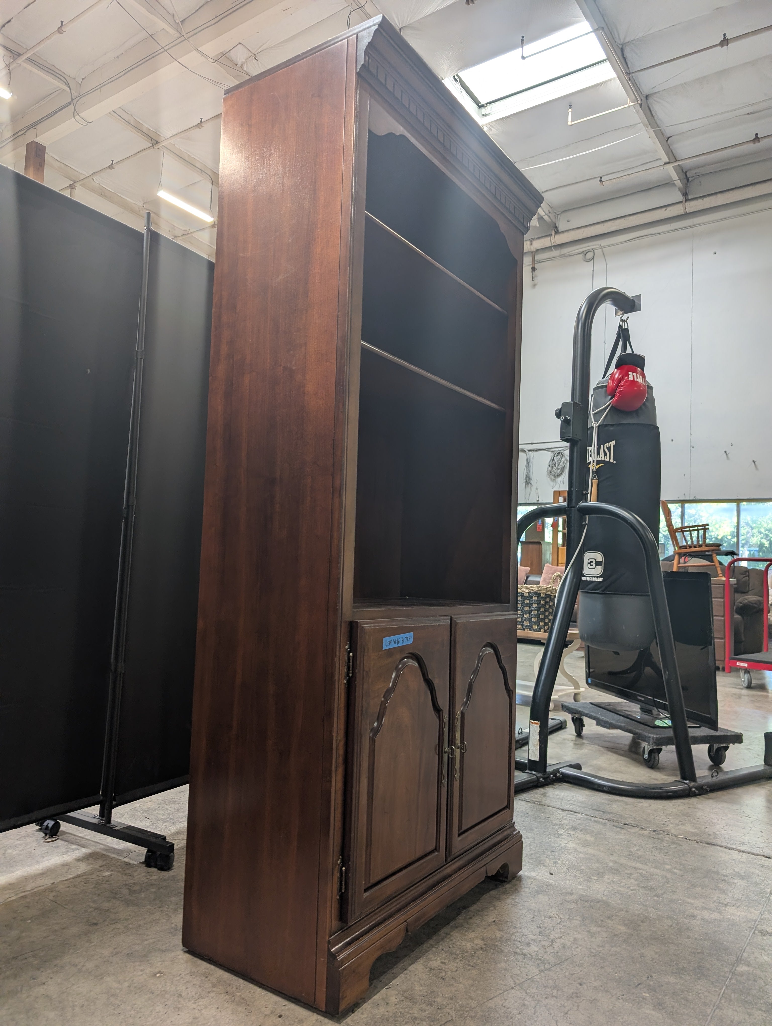 Traditional Cherry Wood Bookcase with Lower Cabinet