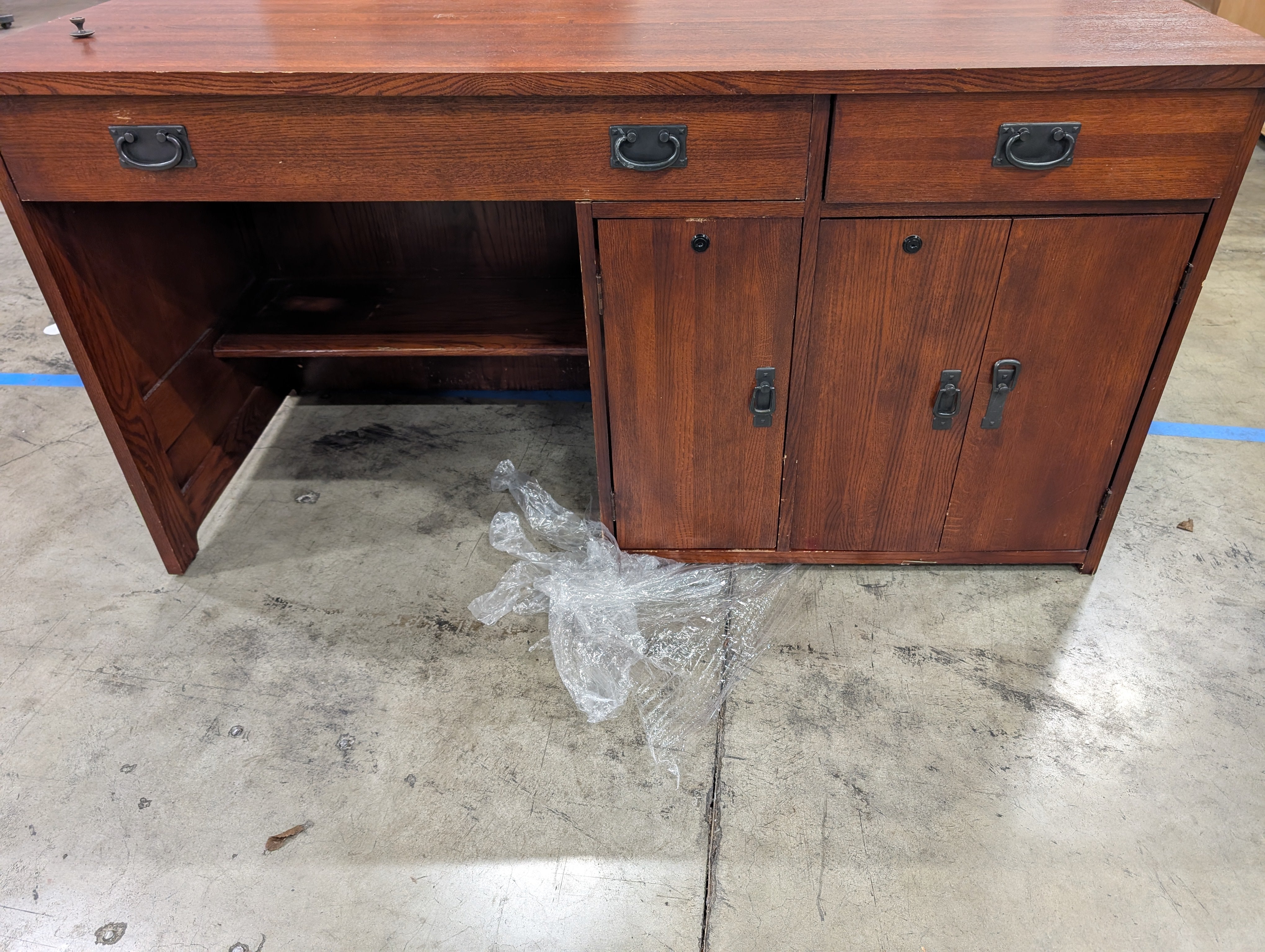 Sturdy Wood Craftsman Style Desk with Integrated Hutch and Storage