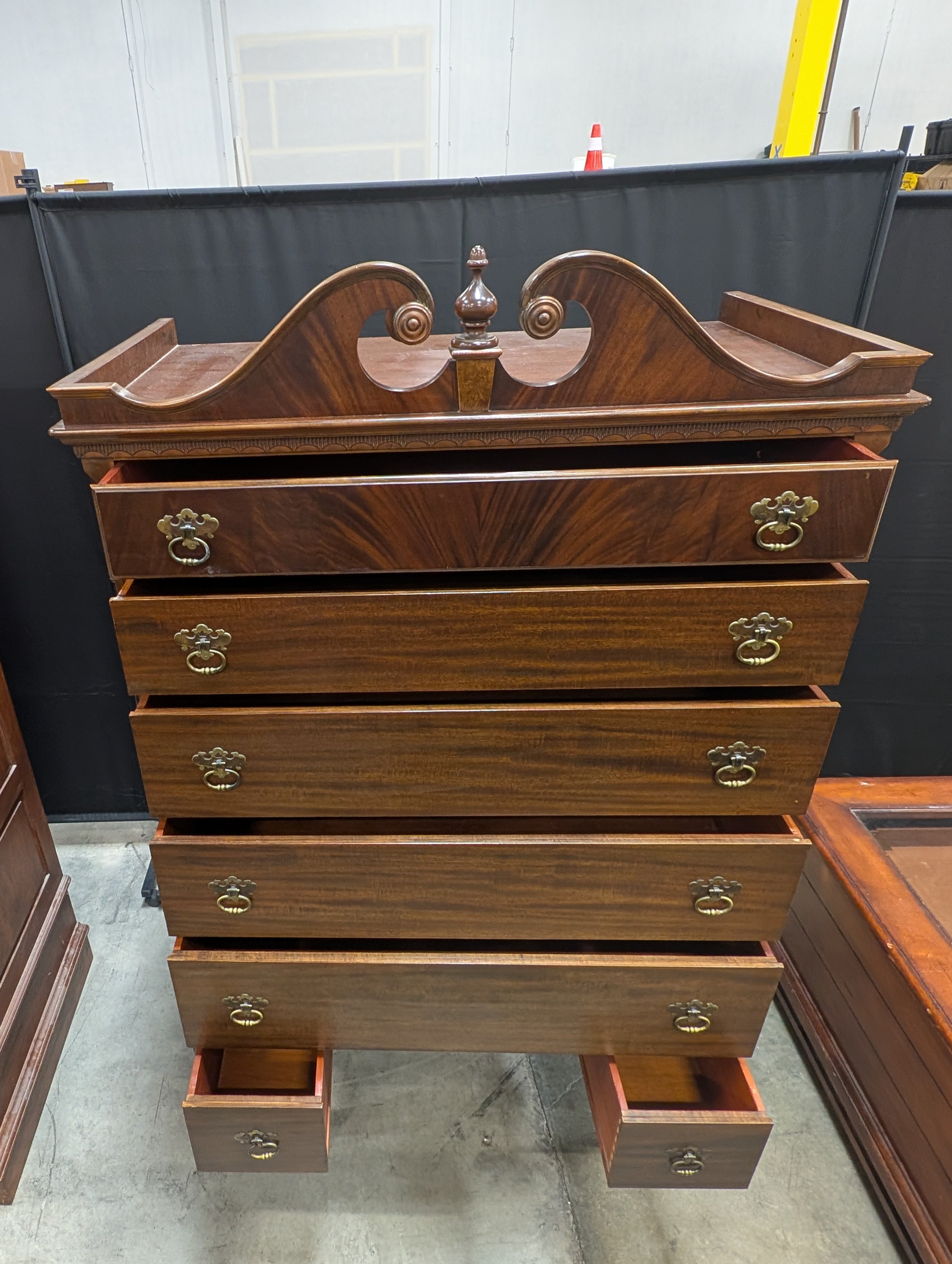 Dark Wood BERKEY&GAY Highboy Chest of Drawers with Ornate Brass Pulls