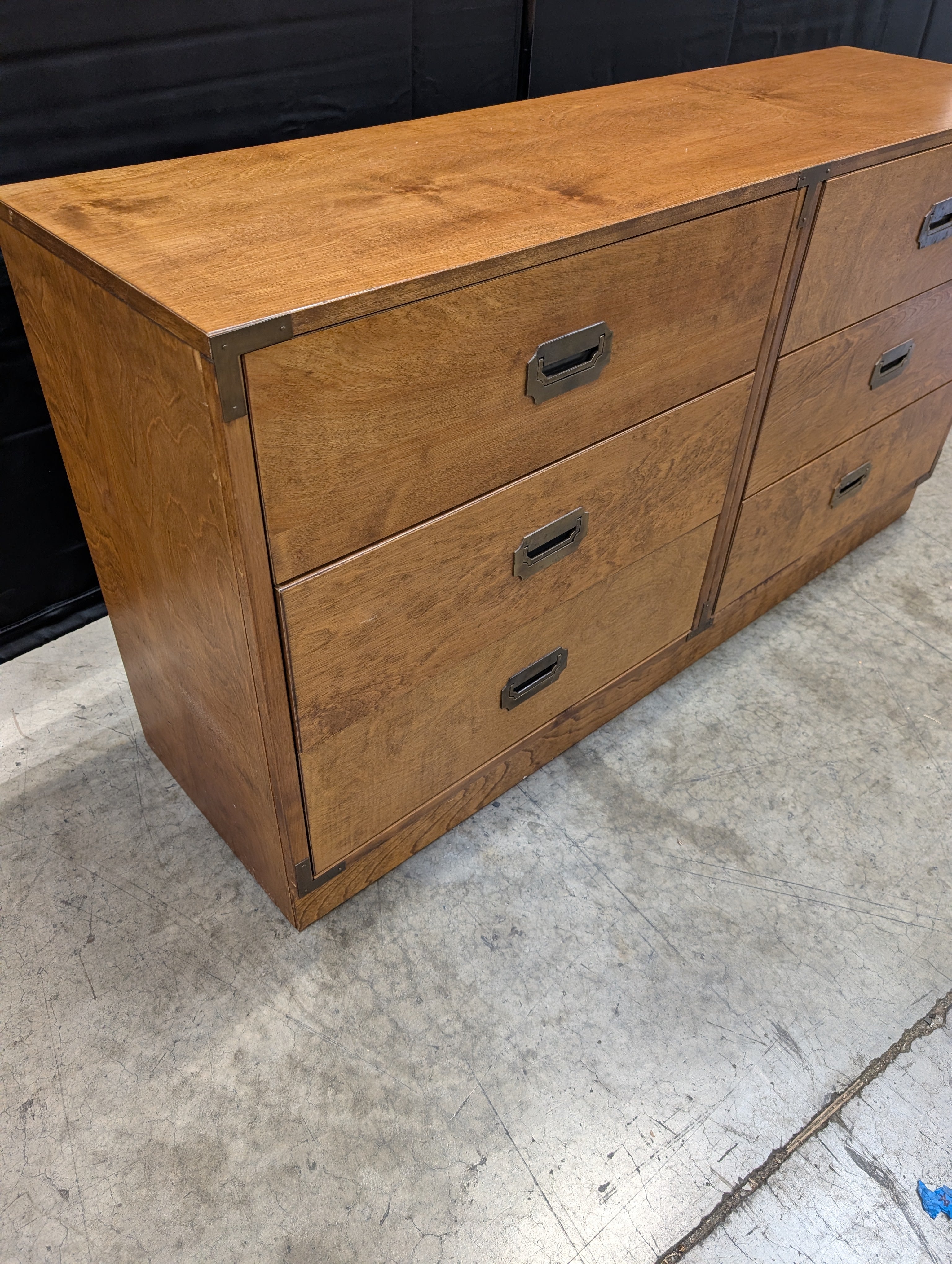 Stained Wood Double Dresser with Minimalist Hardware