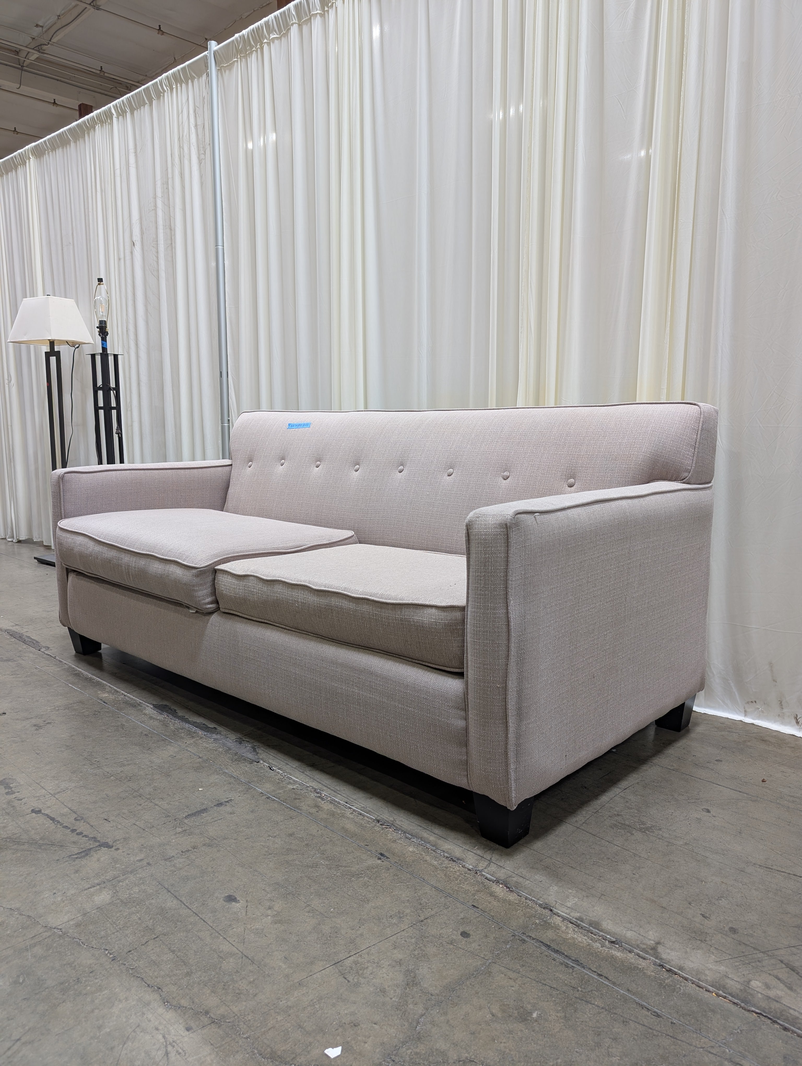 Oatmeal Woven Fabric Couch with Button Tufting