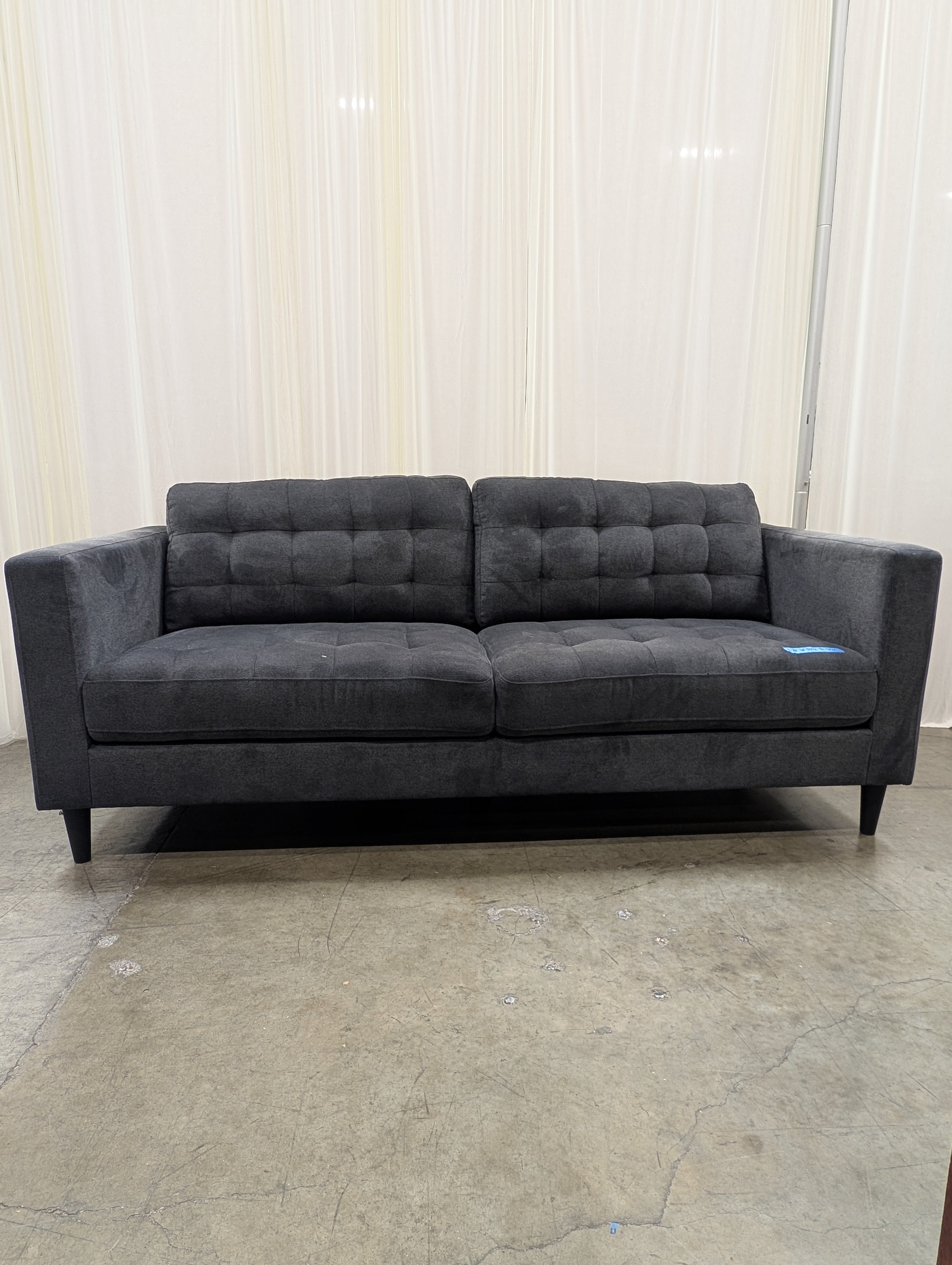 Tufted Charcoal Fabric Couch with Tapered Legs