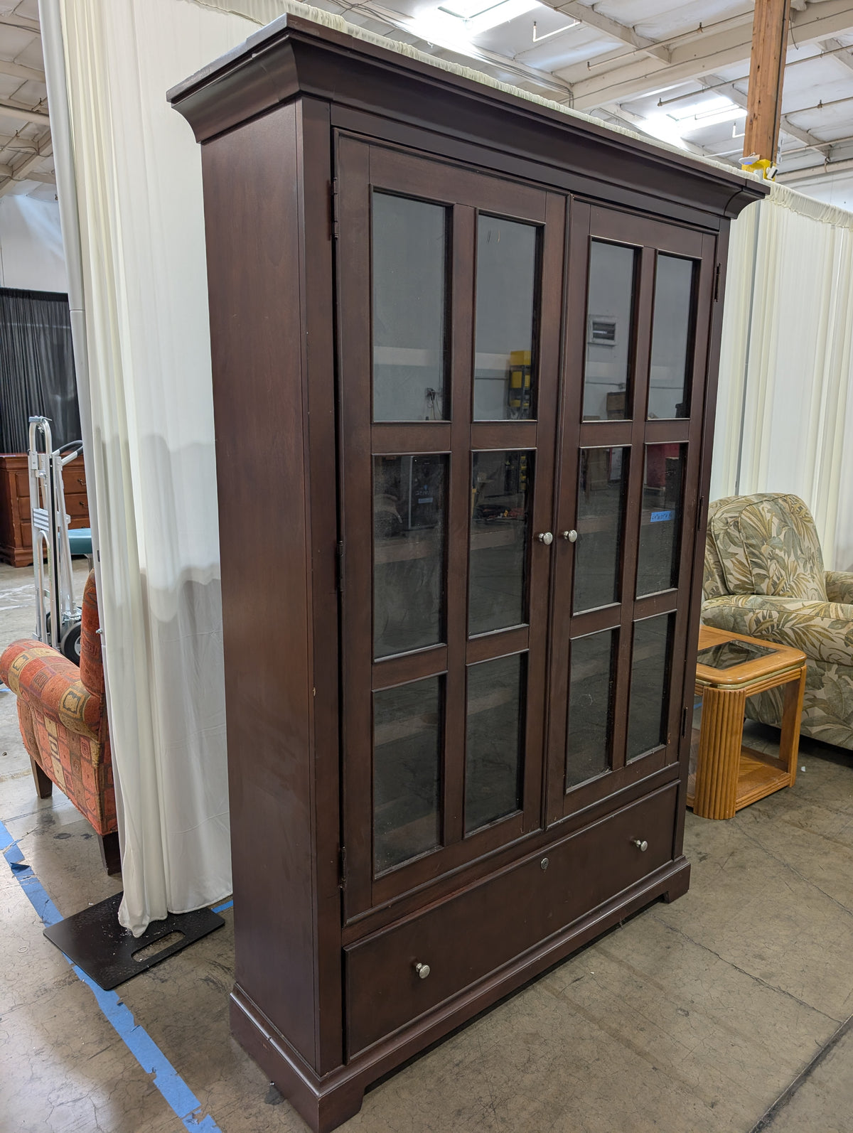 Traditional Dark Cherry Wood Bookcase with Two Drawers