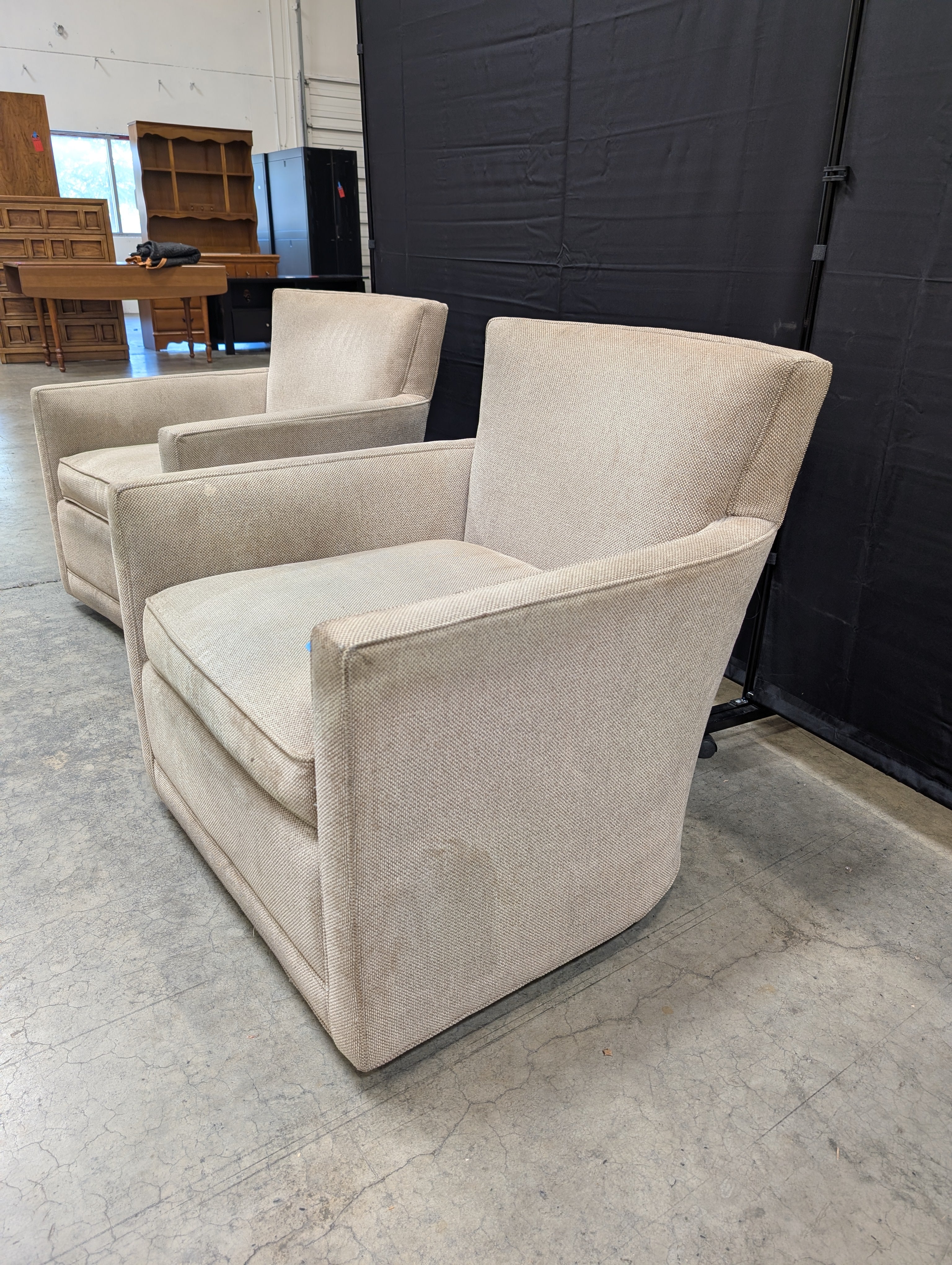 Grey Textured Fabric Armchair with Slanted Back