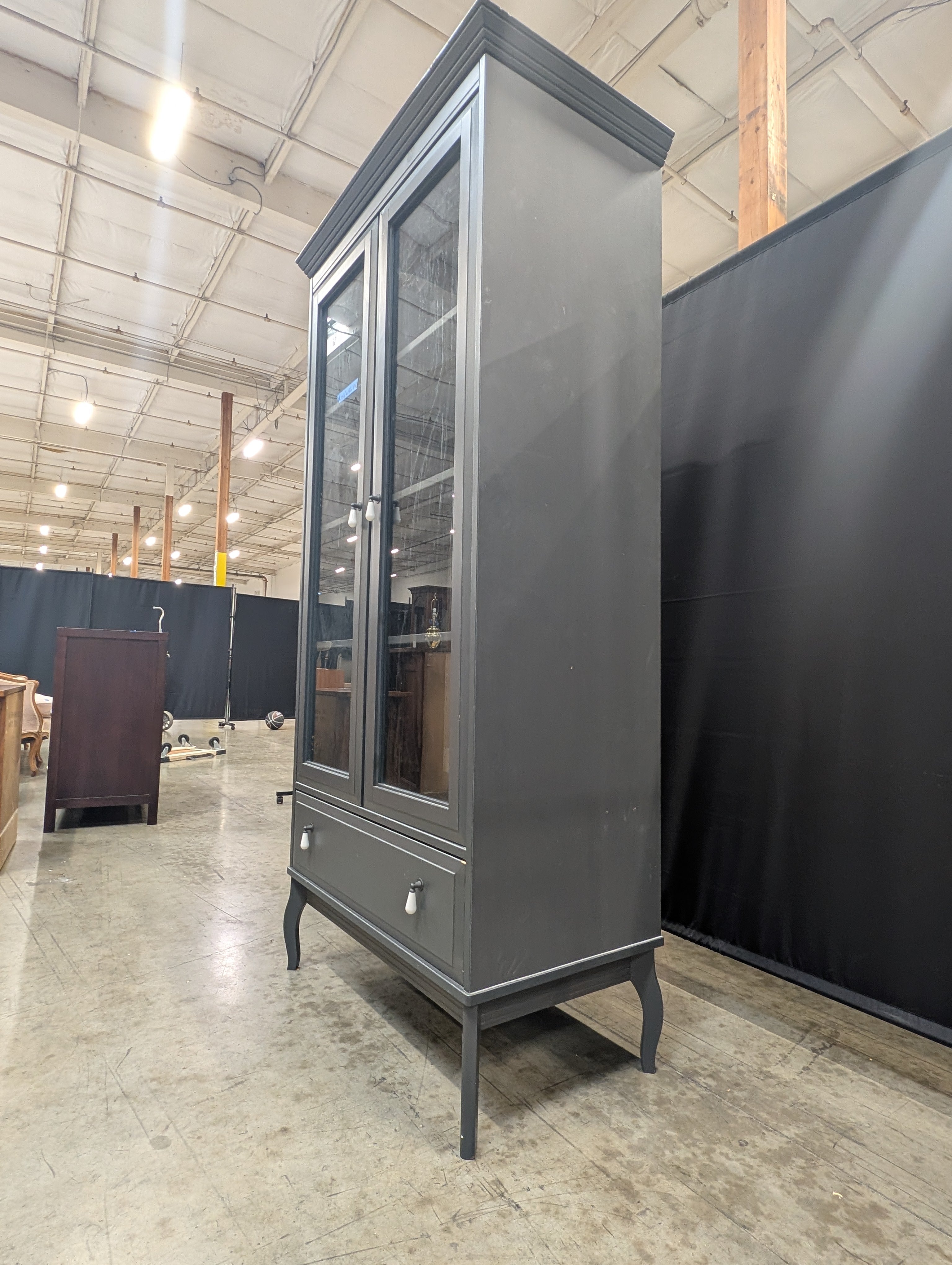 Modern Dark Grey Ikea Display Cabinet with Glass Doors