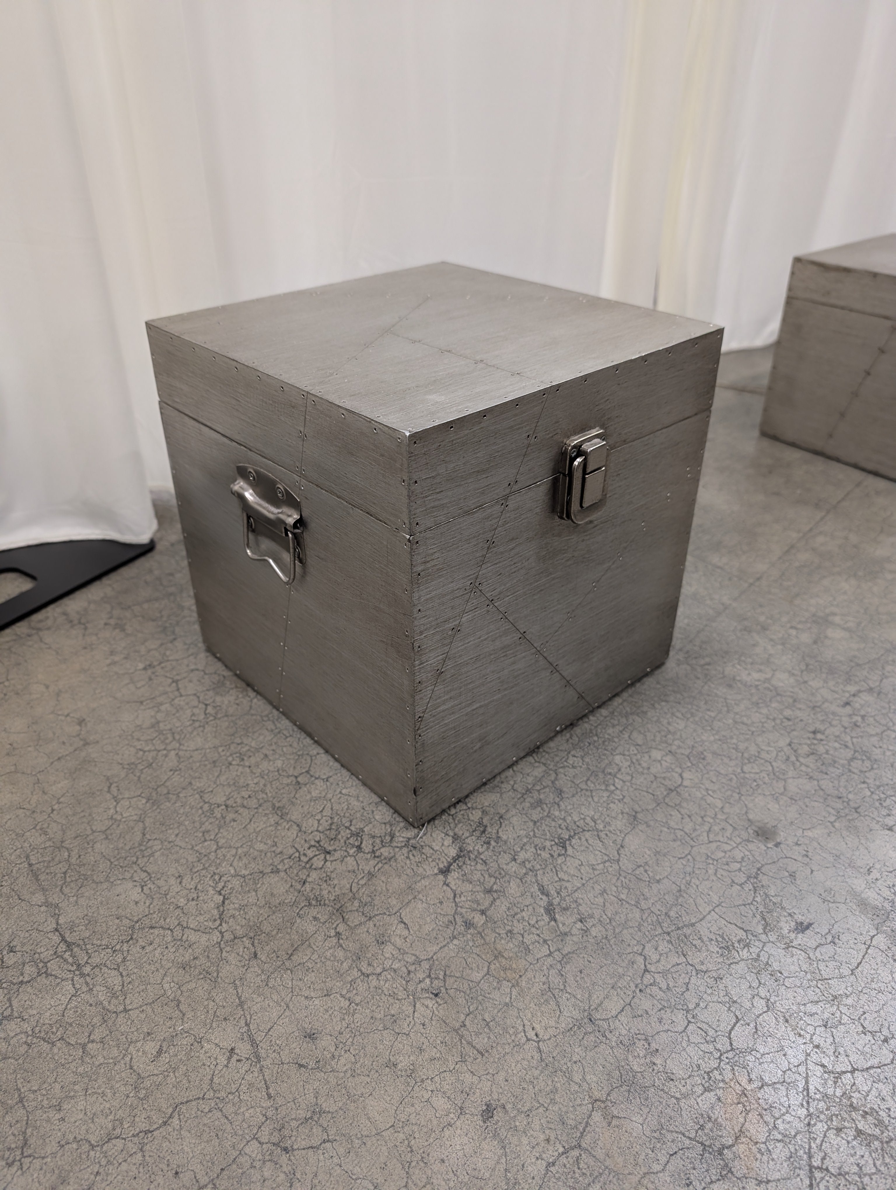 10" Industrial Silver Metal Storage Trunk with Handles