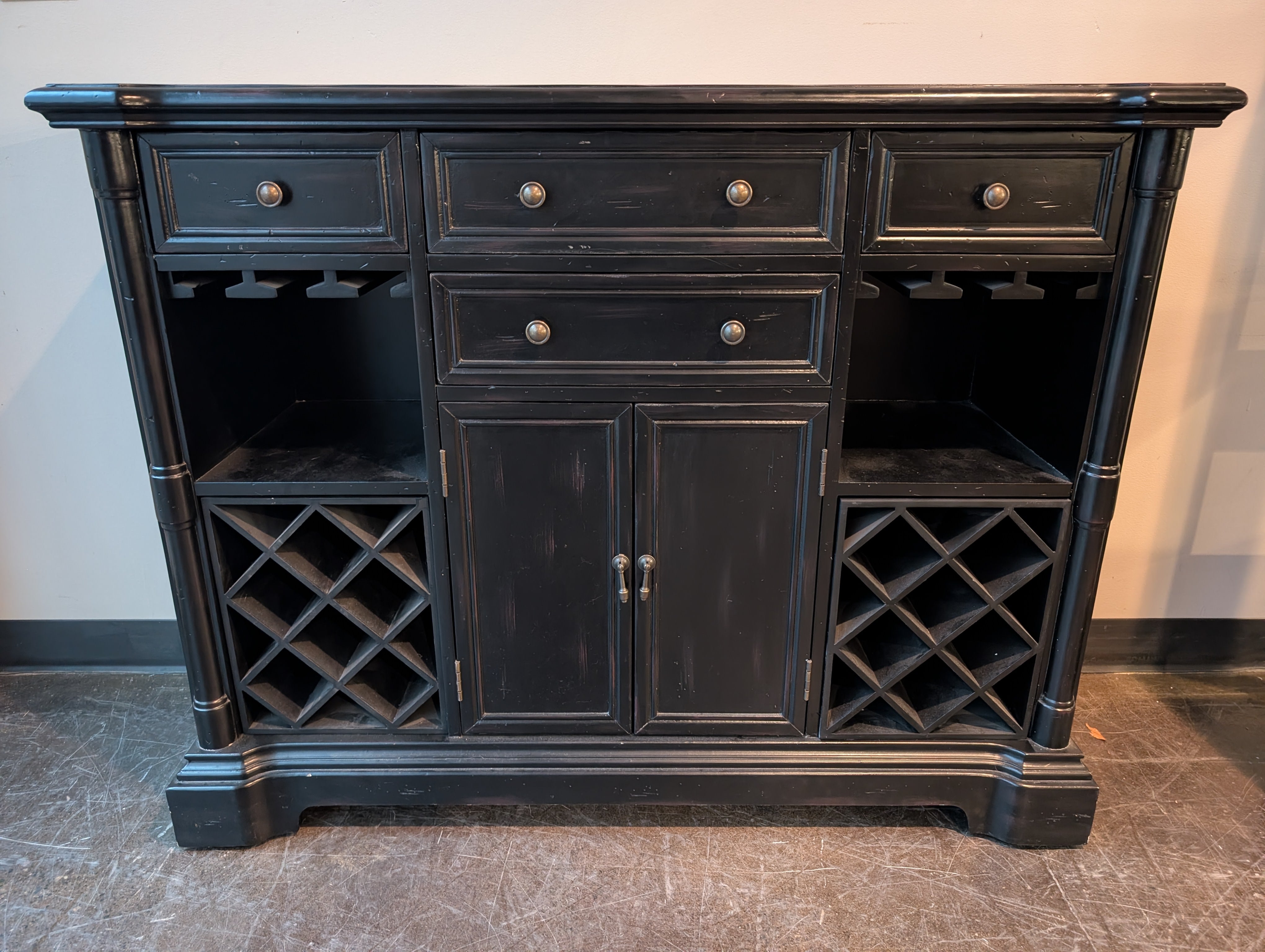 Versatile Black Wood Server Cabinet with Wine Storage