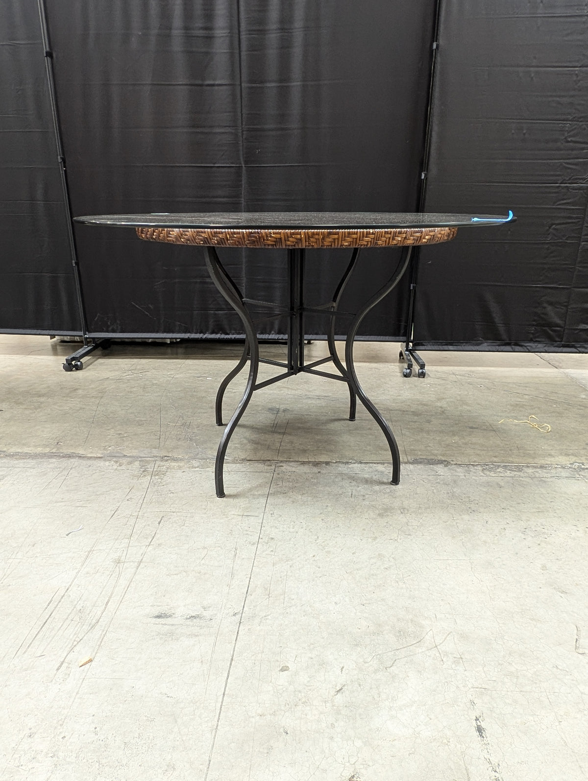 Round Glass Top Dining Table with Wrought Iron Base