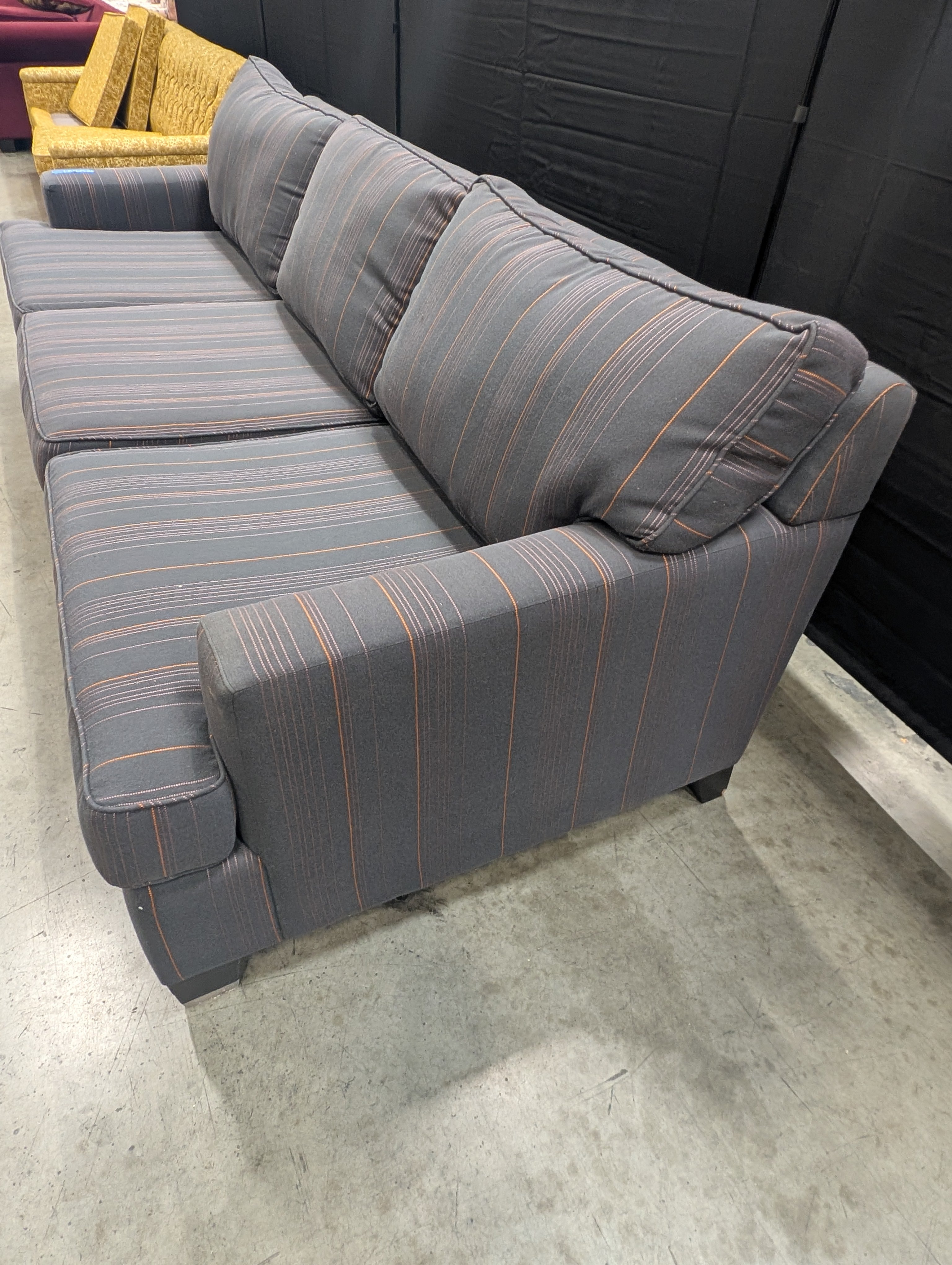 Plum Striped Upholstered Three-Seater Sofa