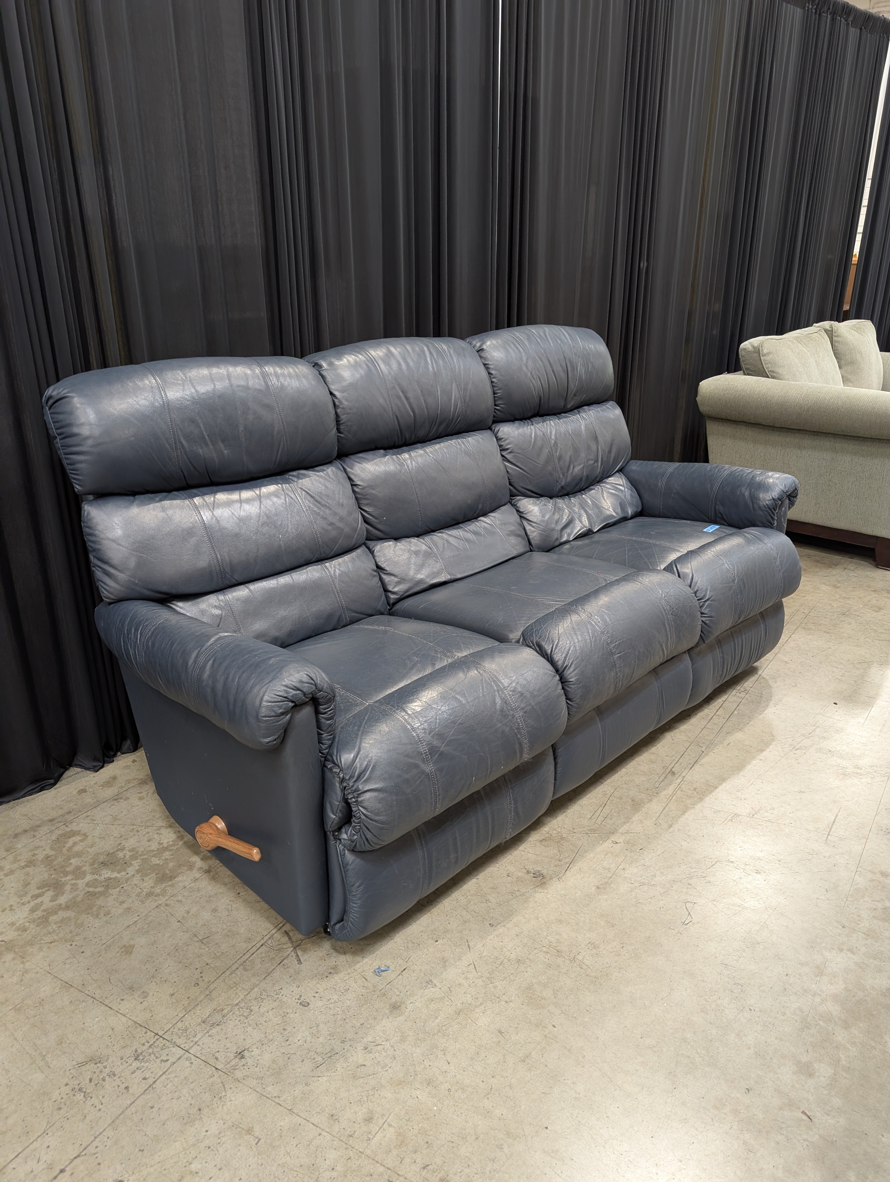 Navy Blue LaZboy Reclining Couch in Leather