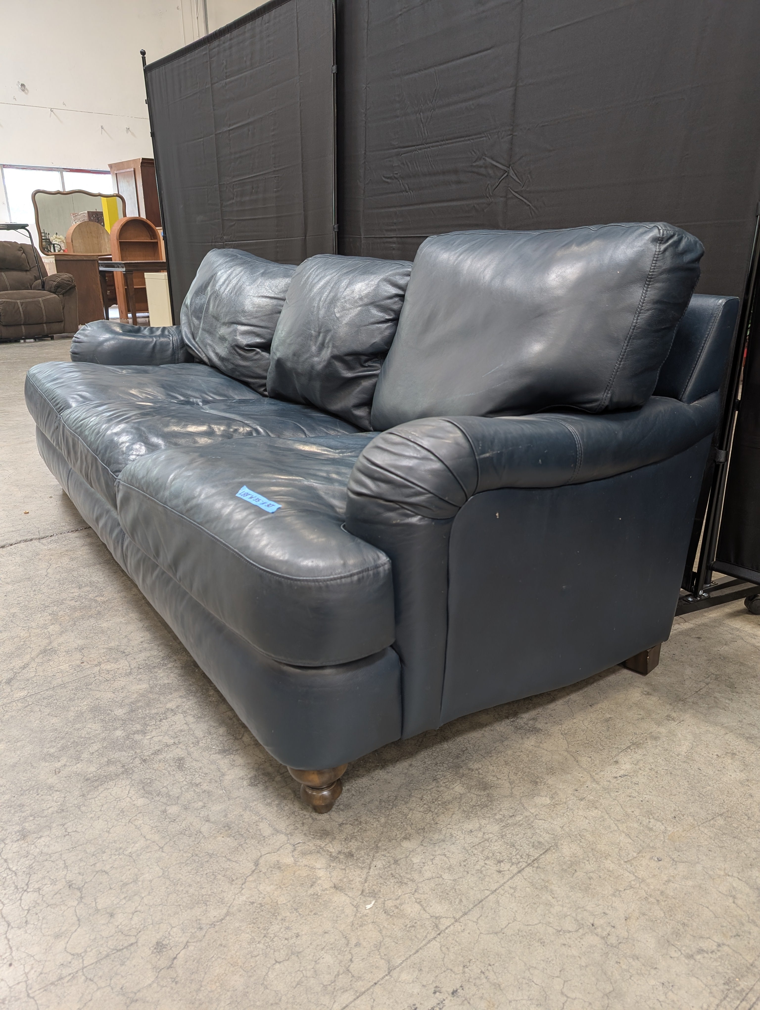 Dark Blue Three-Seat Couch in Leather