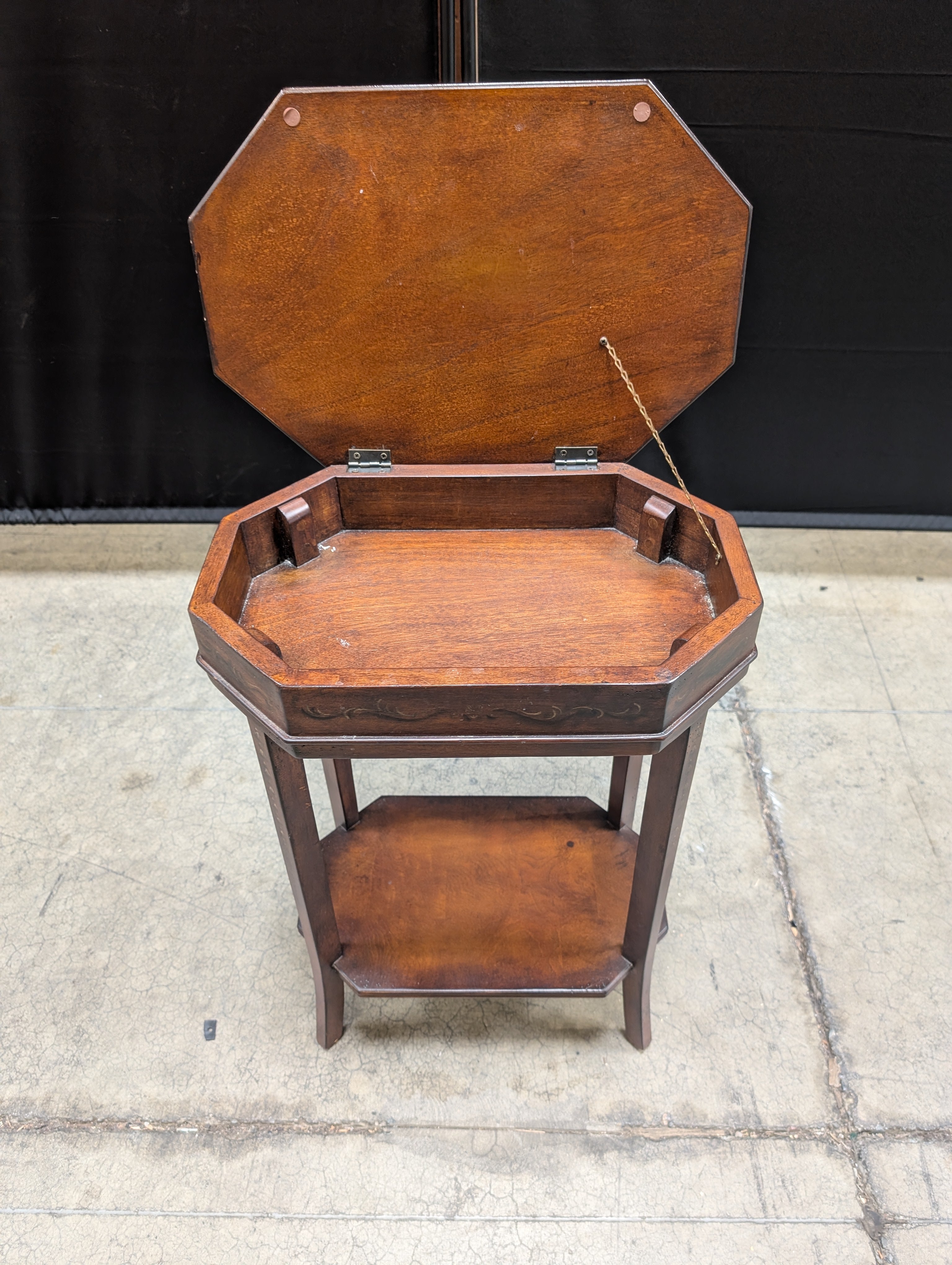 Octagonal Accent Table with Inlaid Wood Top