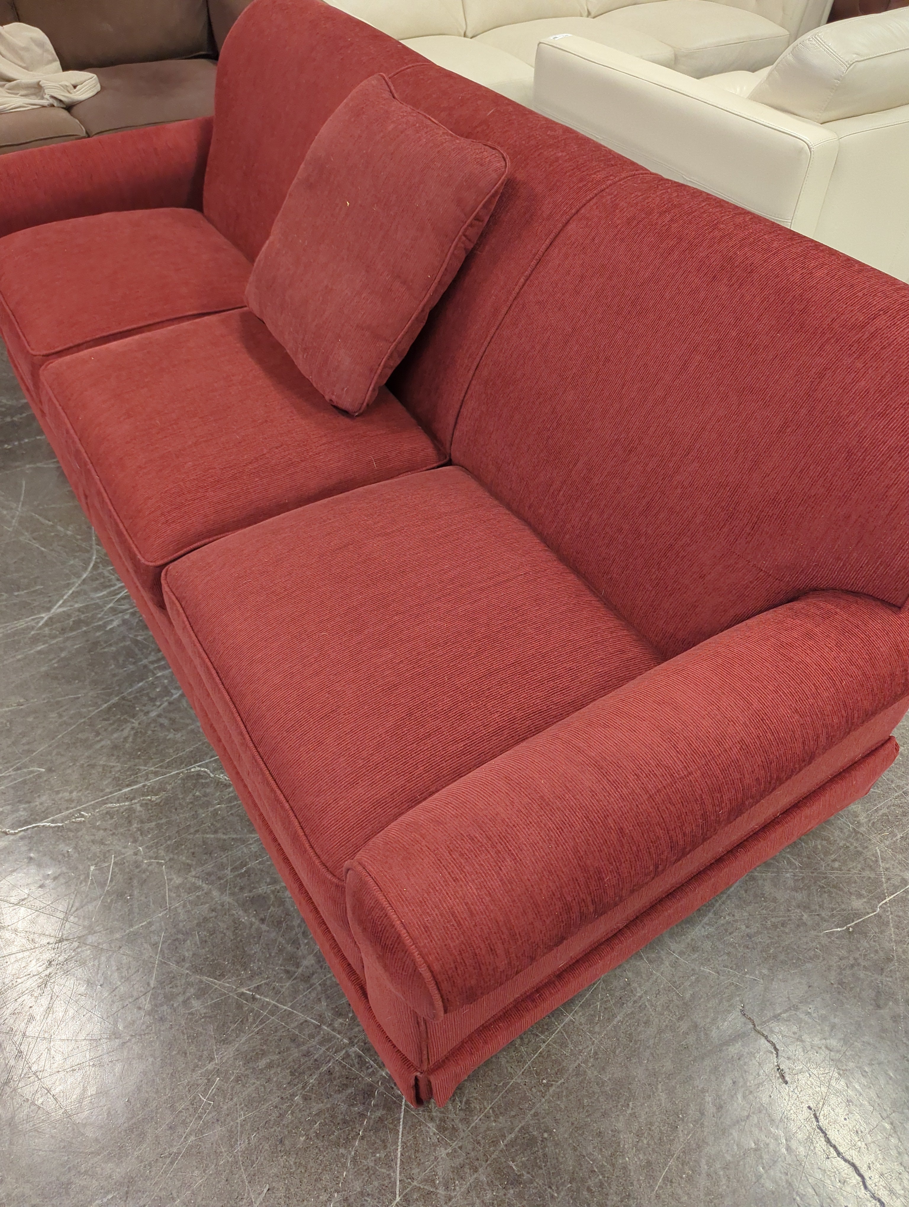 Textured LazyBoy Burgundy Fabric Sofa with Wood Legs
