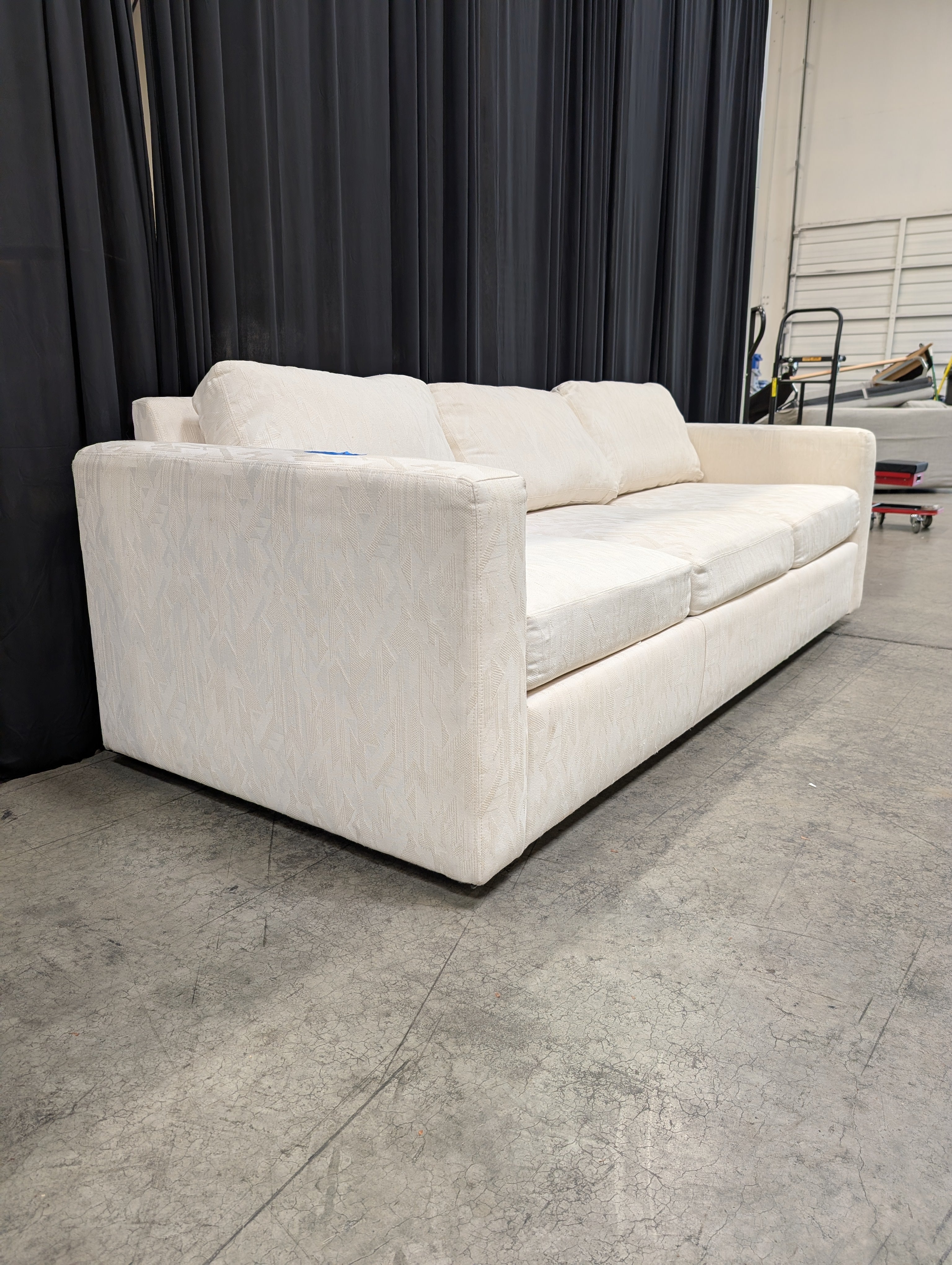 White Textured Fabric Three-Cushion Couch