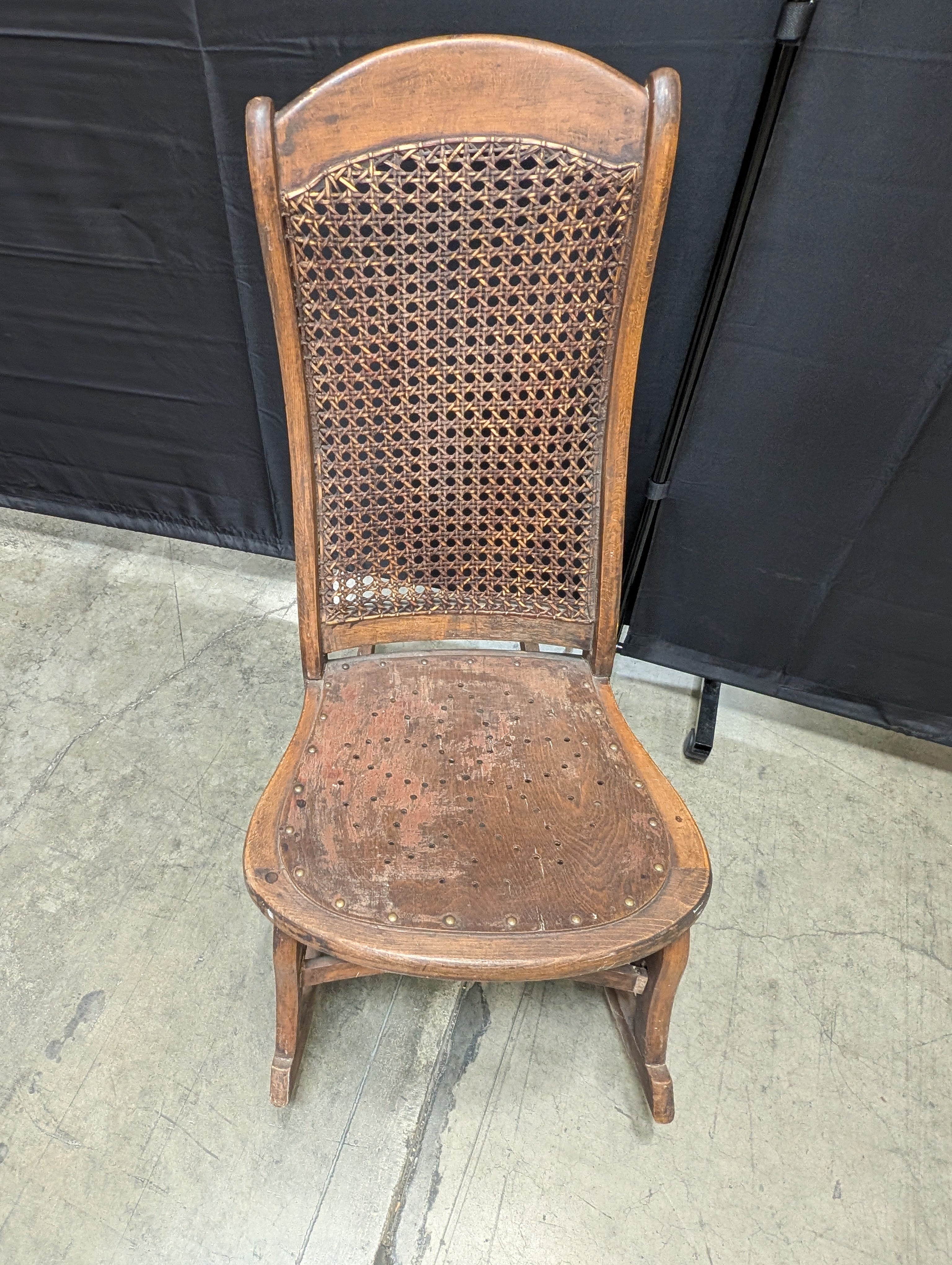 Vintage Wooden Rocking Chair with Cane Backrest