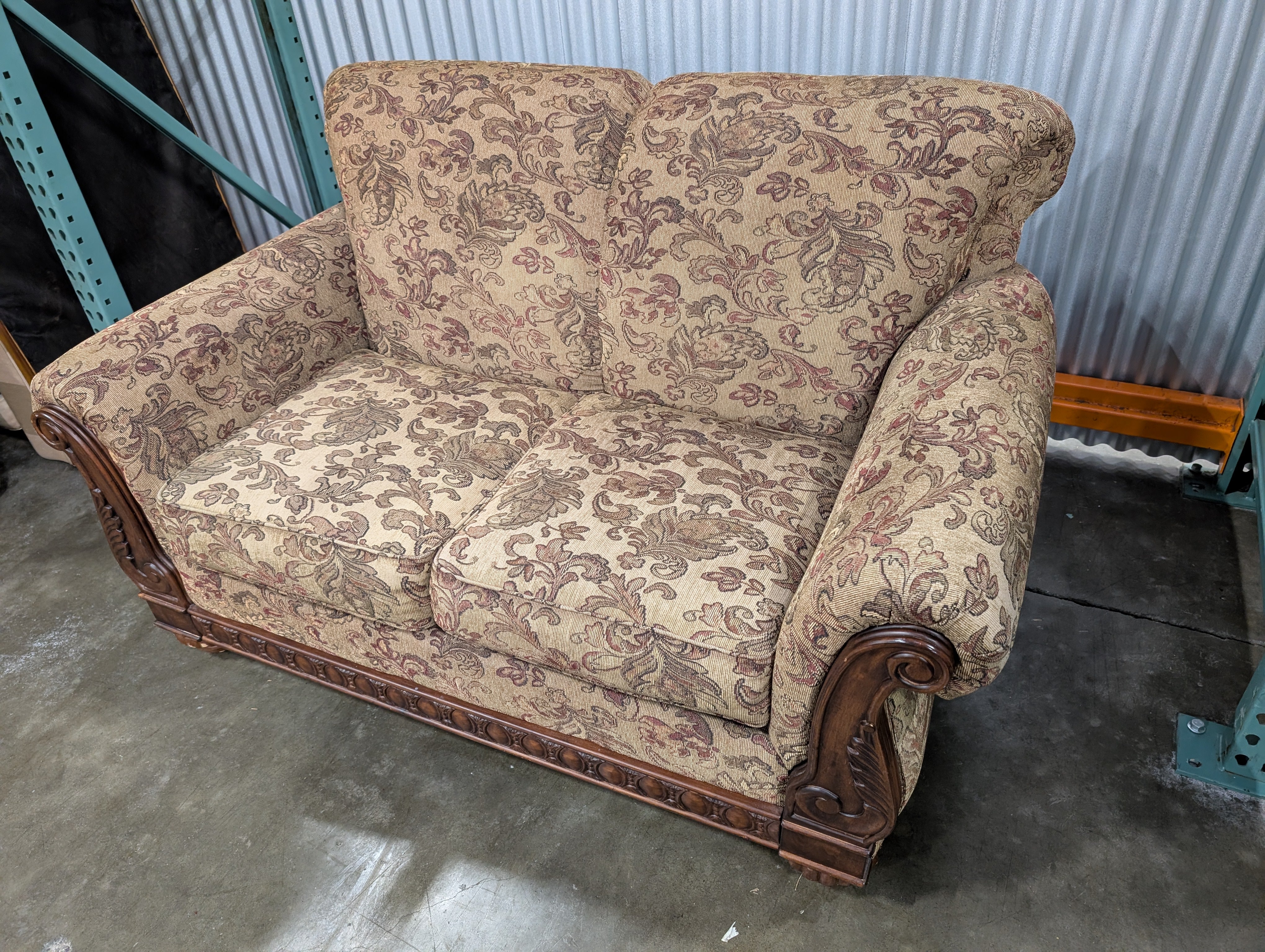 Carved Wood Frame Loveseat