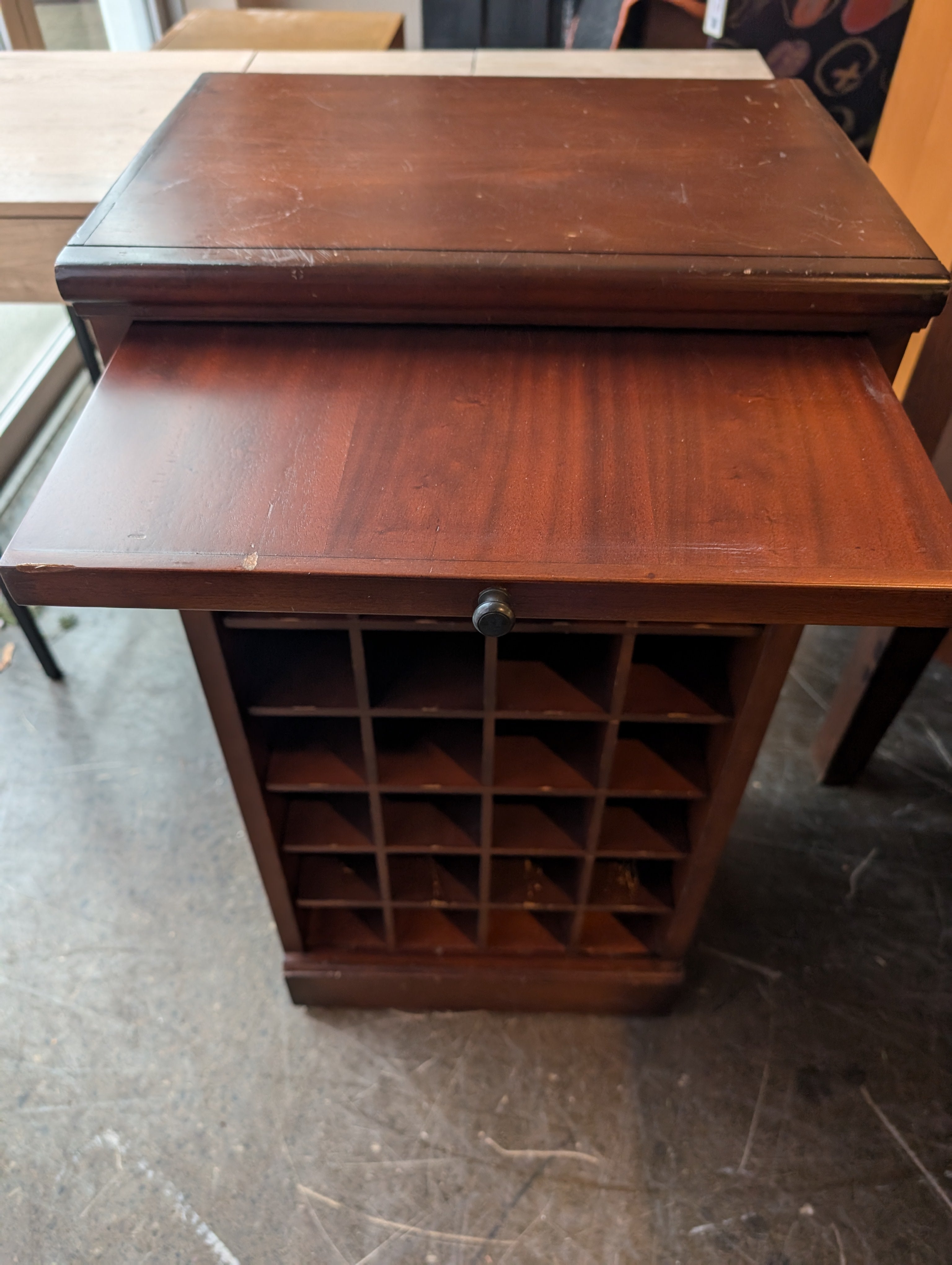 Dark Wood Wine Storage Cabinet with Drawer and 25 Bottle Slots