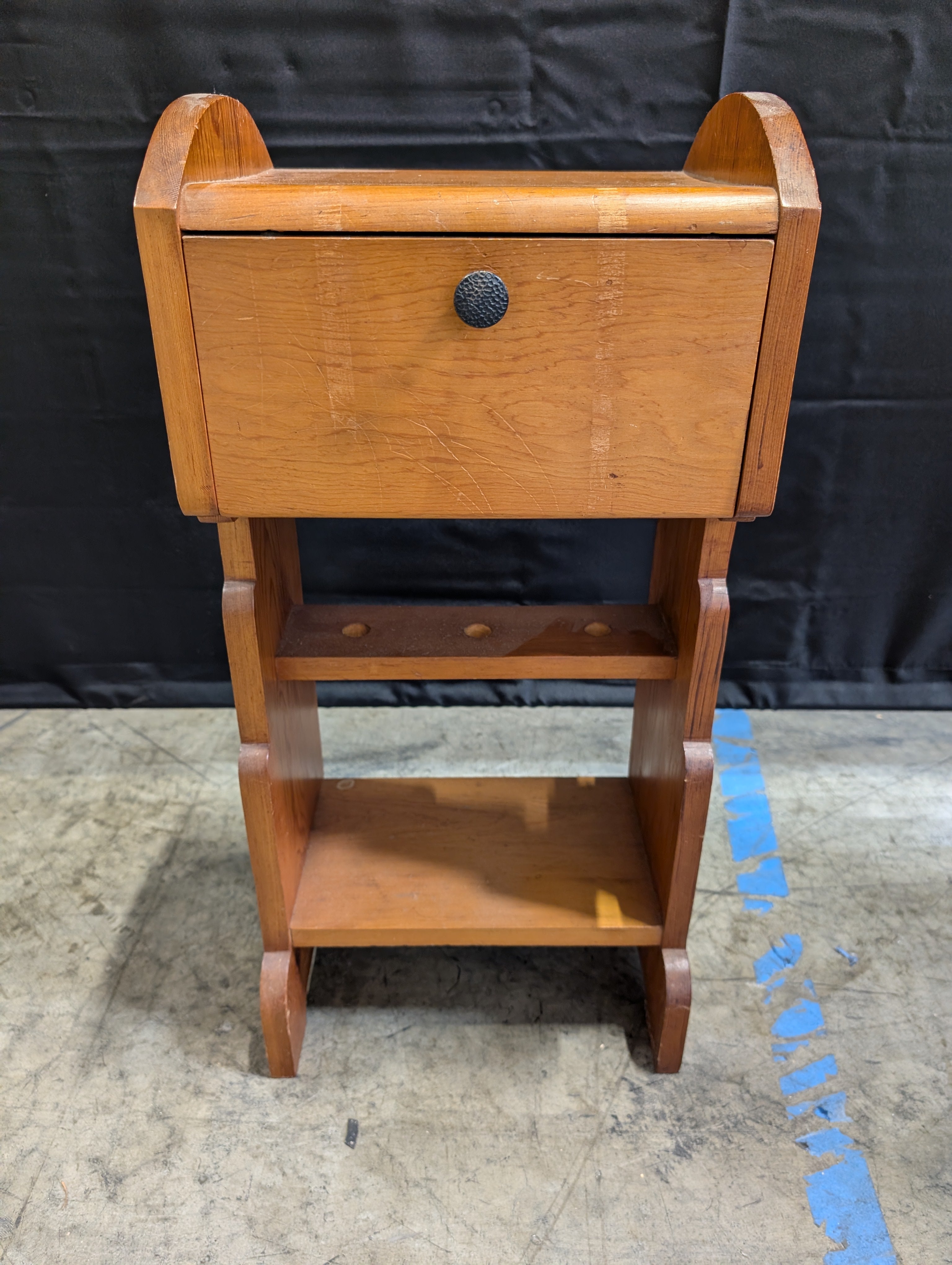 Vintage Wood Accent Table with Drawer and Open Shelves
