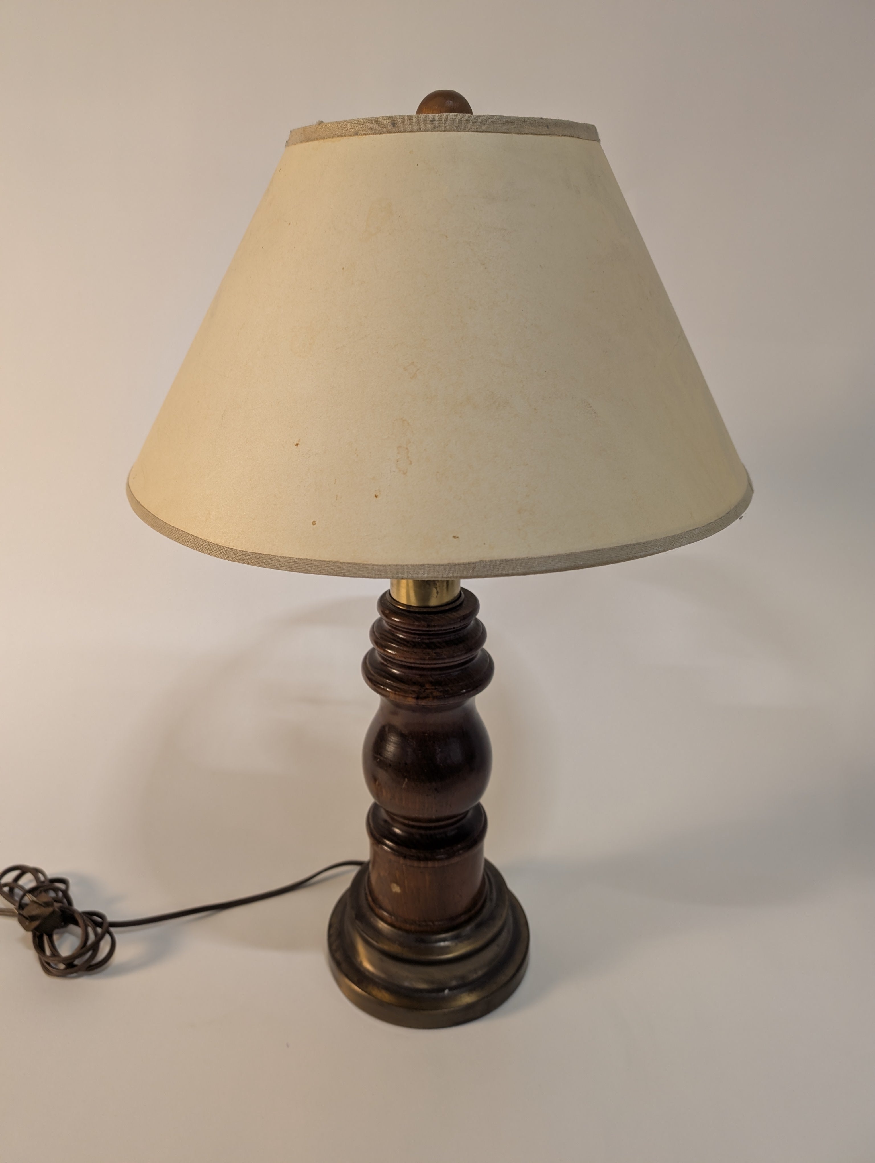 Traditional Dark Wood Accent Lamp with Cream Fabric Shade