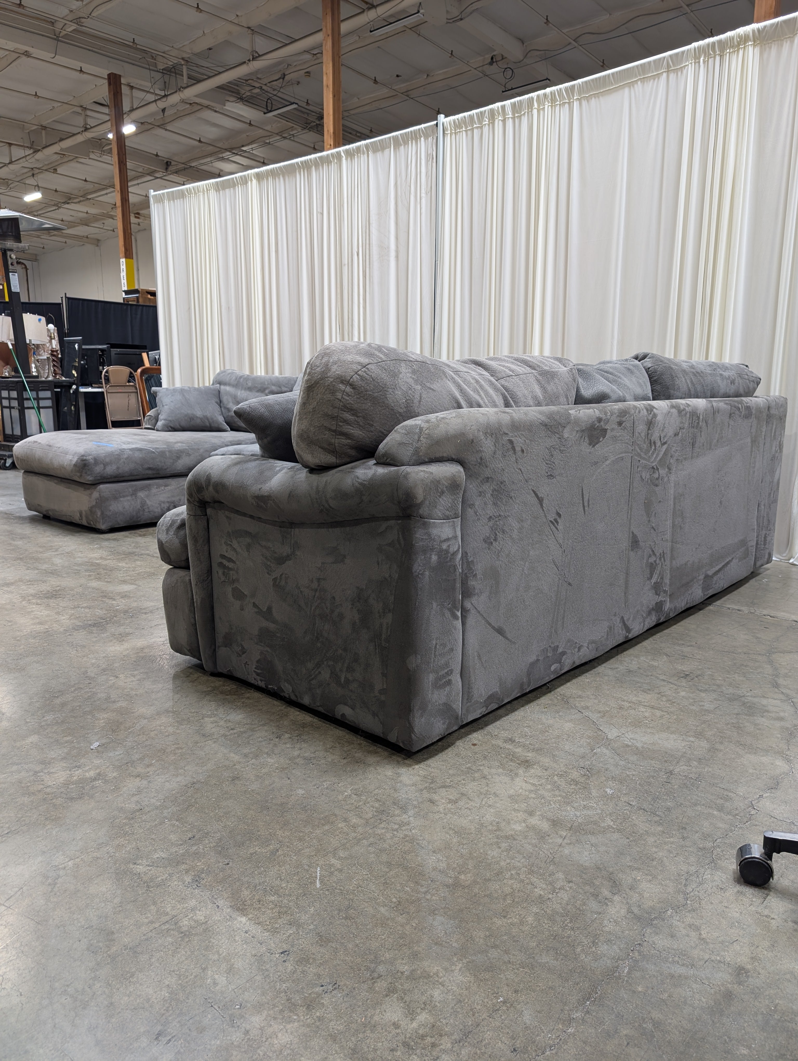 Large Charcoal Grey Fabric Sectional Couch