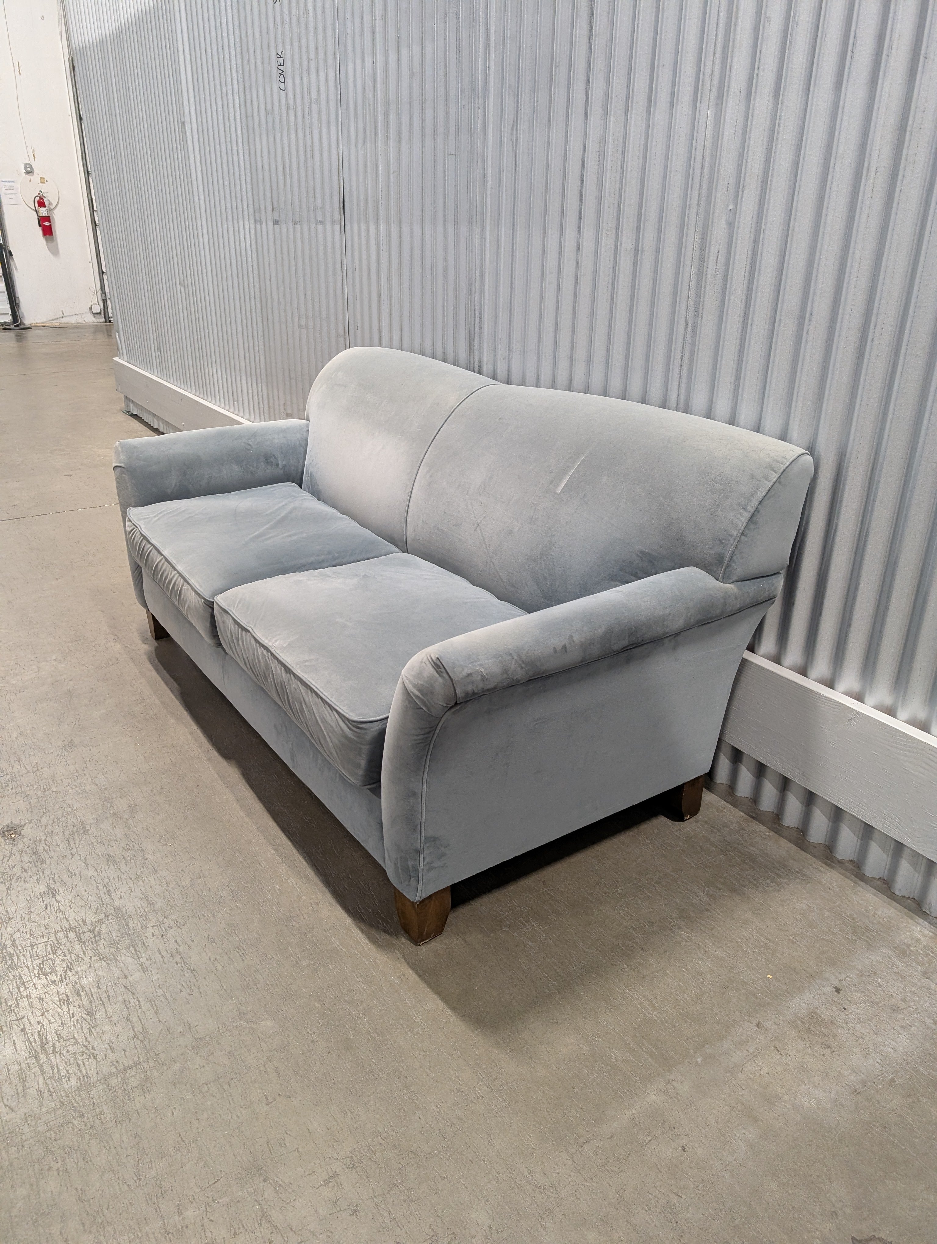 Classic Light Blue-Grey Fabric Sofa with Rolled Arms