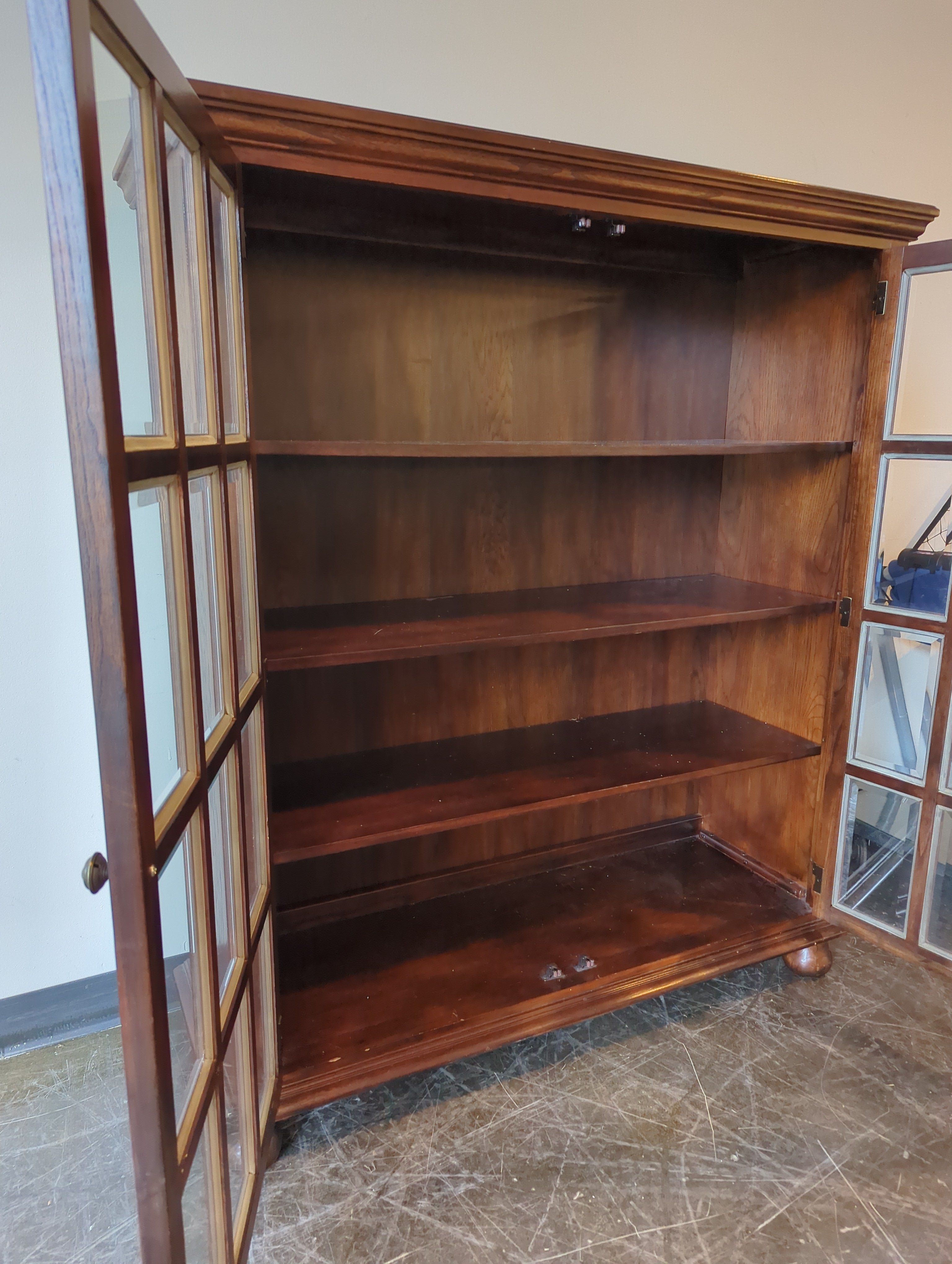 Rich Wood Display Cabinet with Glass Paned Doors