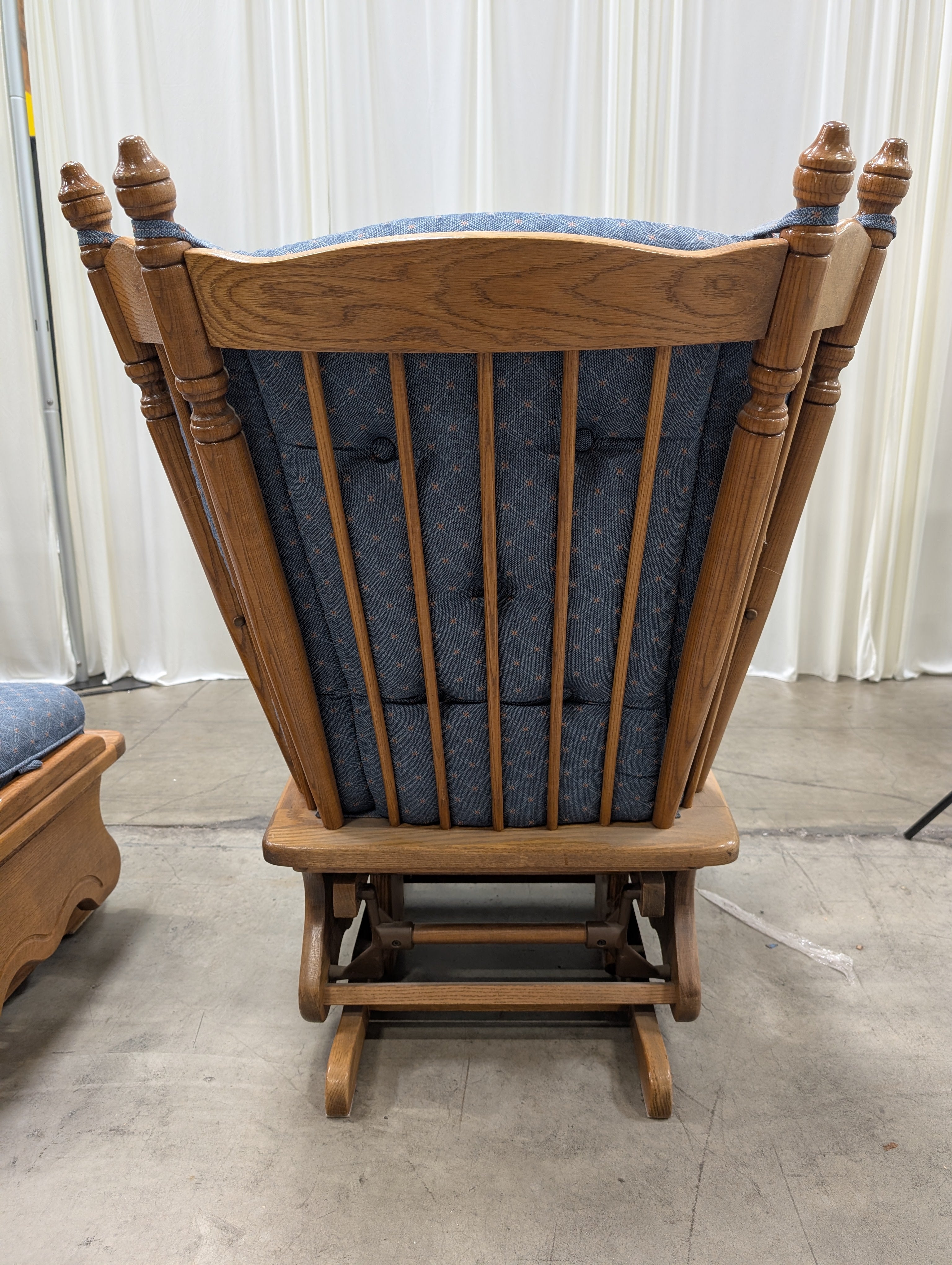Blue Patterned Glider Chair with Matching Ottoman