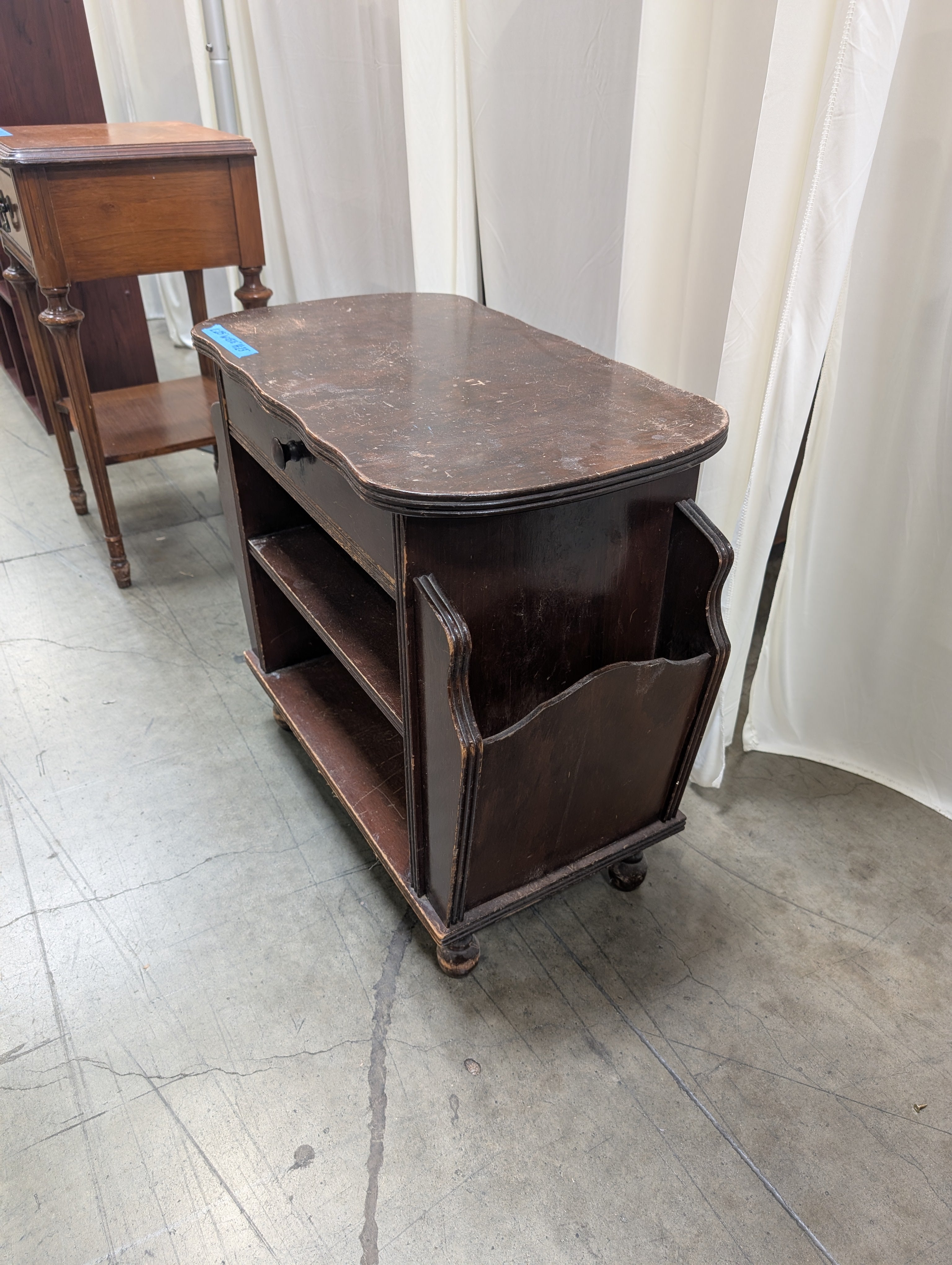 Vintage Dark Wood Nightstand with Shelves