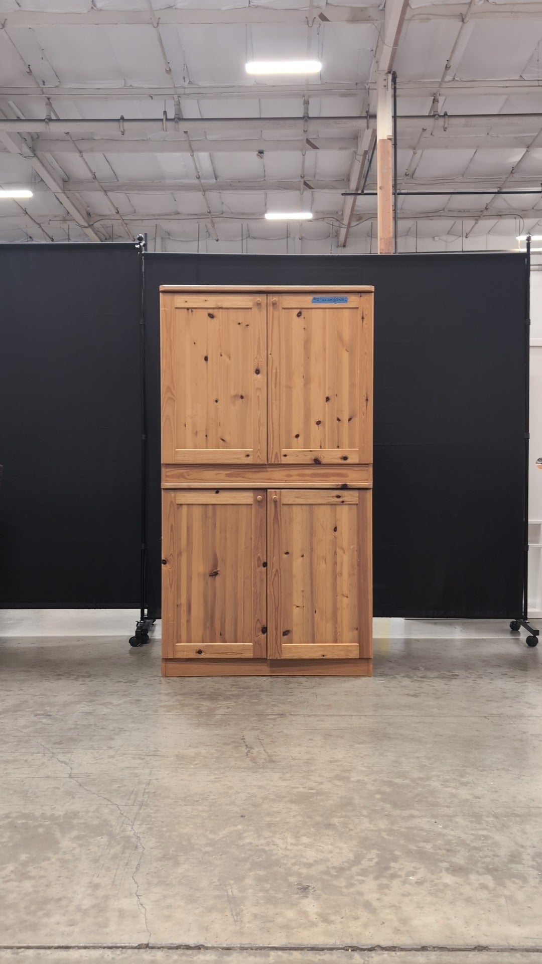 Rustic Pine Wood Storage Cabinet with Double Doors