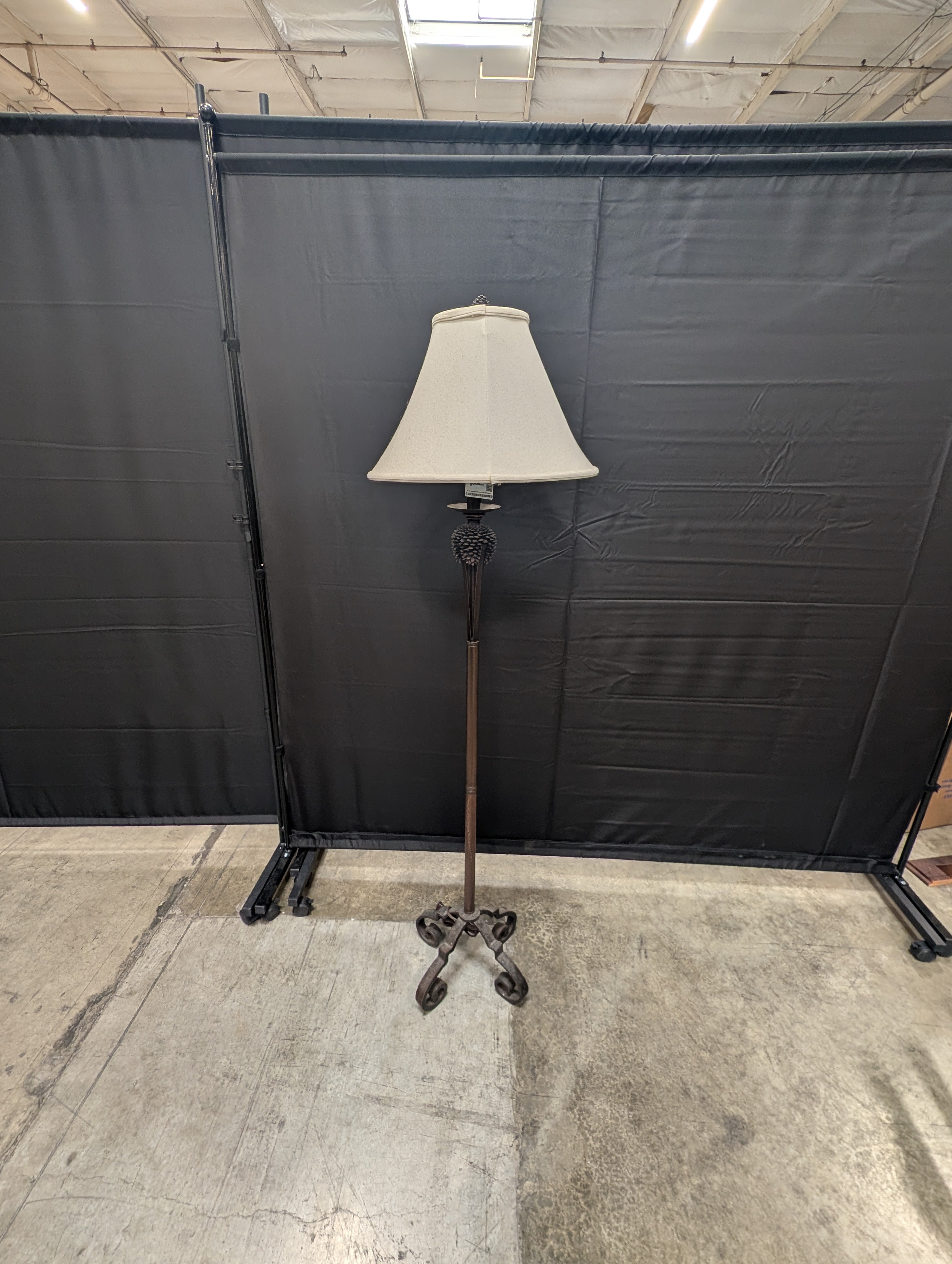 Rustic Pinecone Motif Floor Lamp with Tapered Fabric Shade