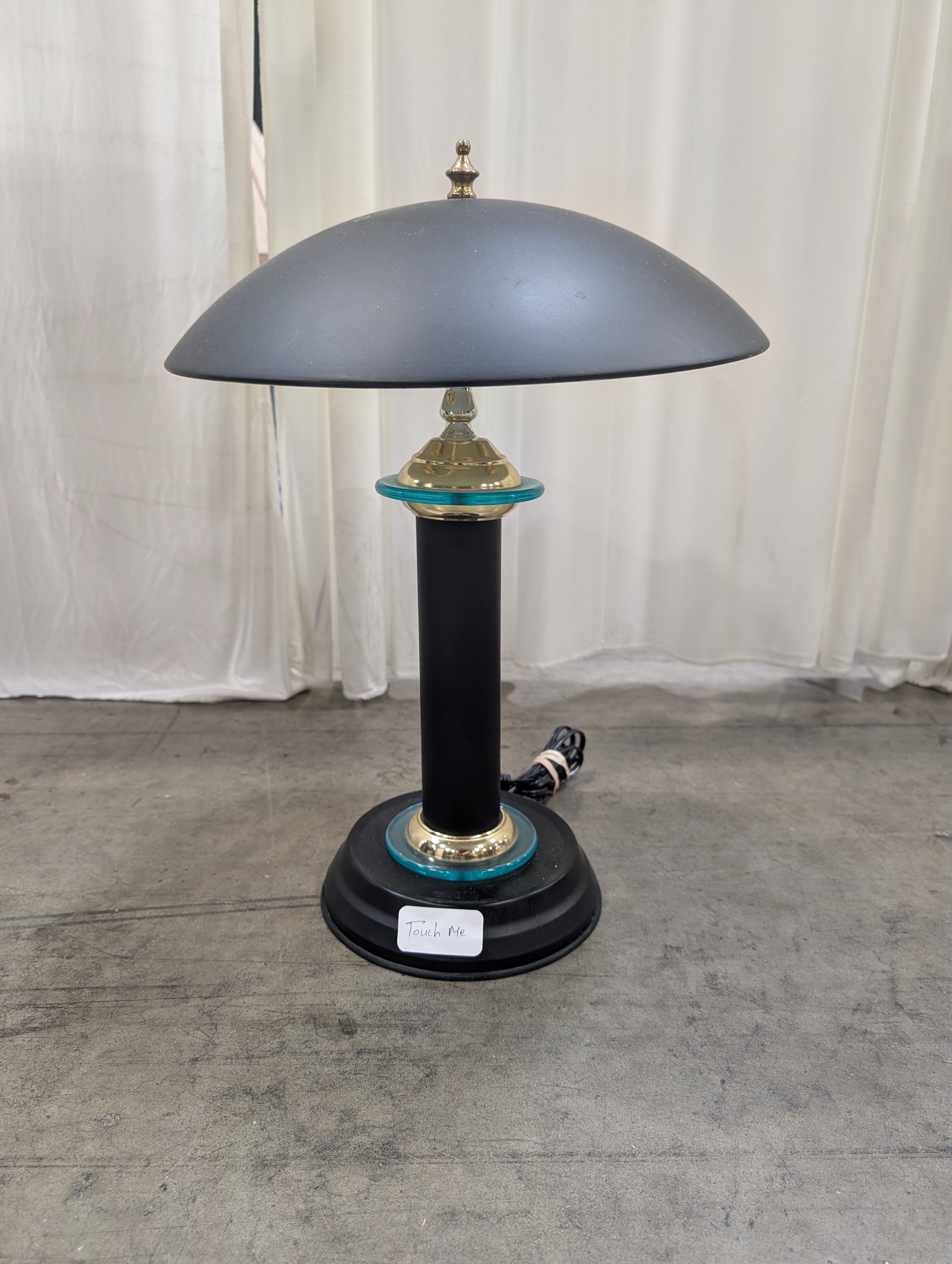 Black Metal Mushroom Table Lamp with Brass Accents