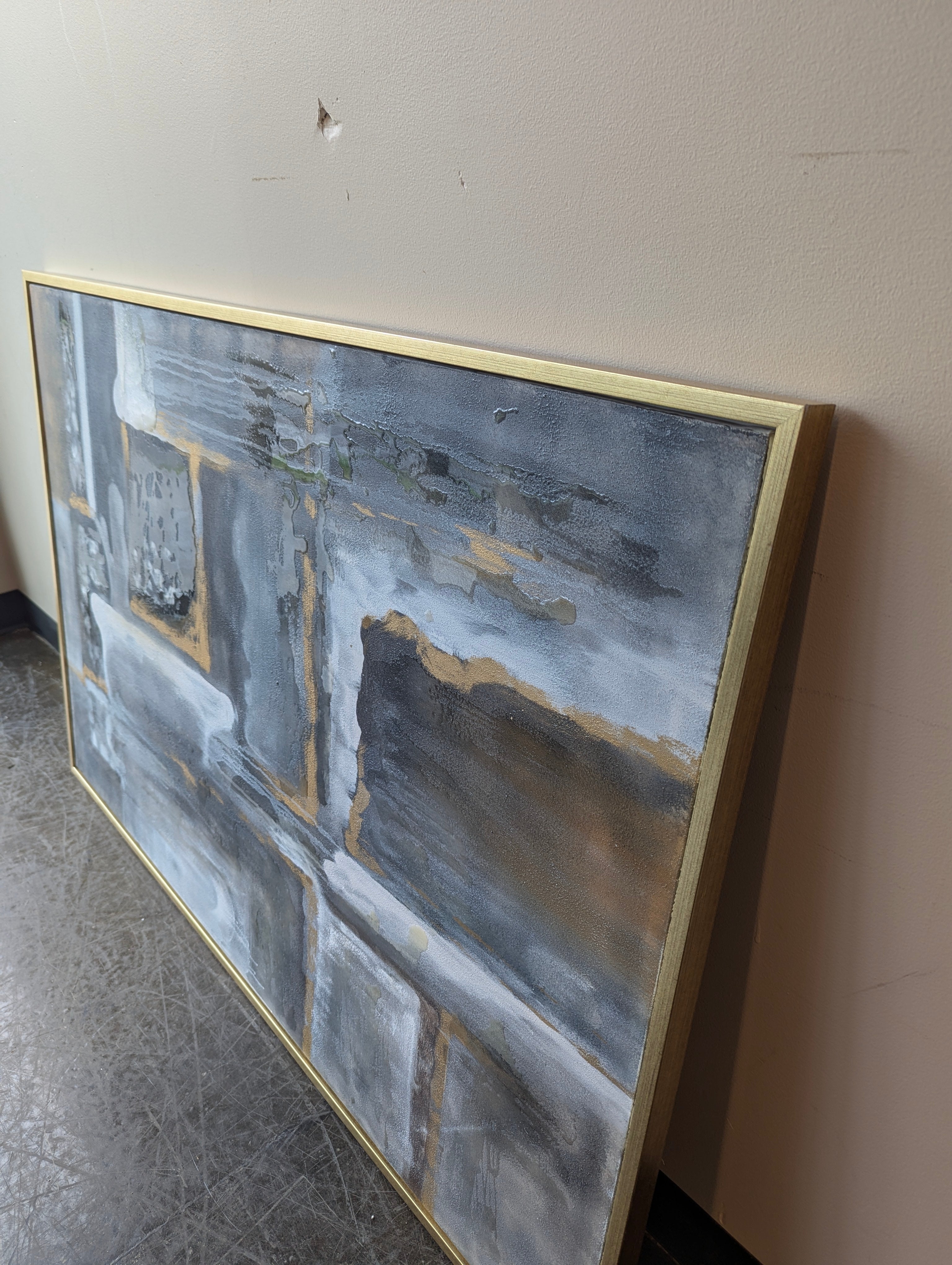 Abstract Gold and Grey Textured Wall Art with Gold Frame