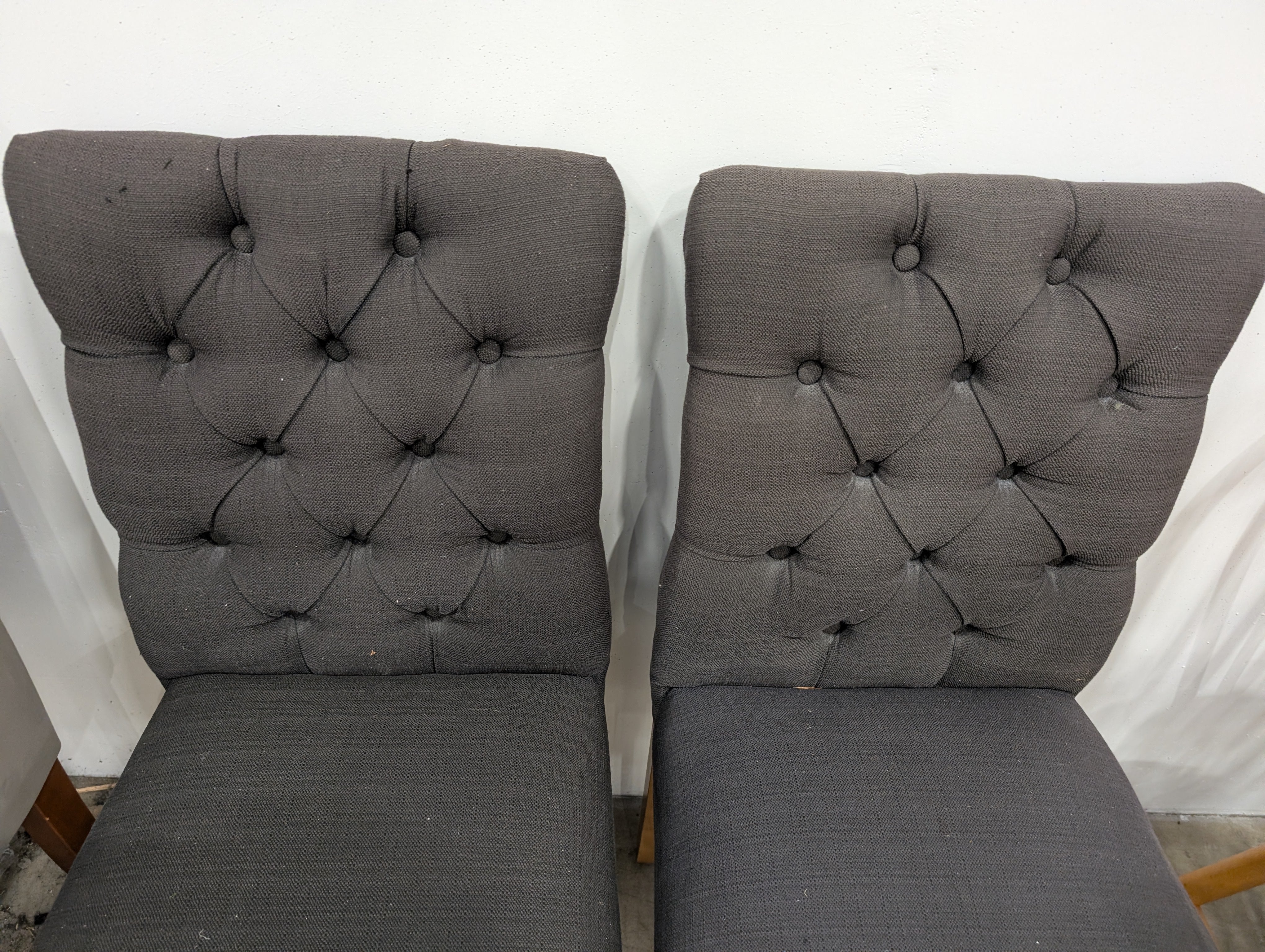 Dark Gray Button-Tufted Dining Chair with Wood Legs