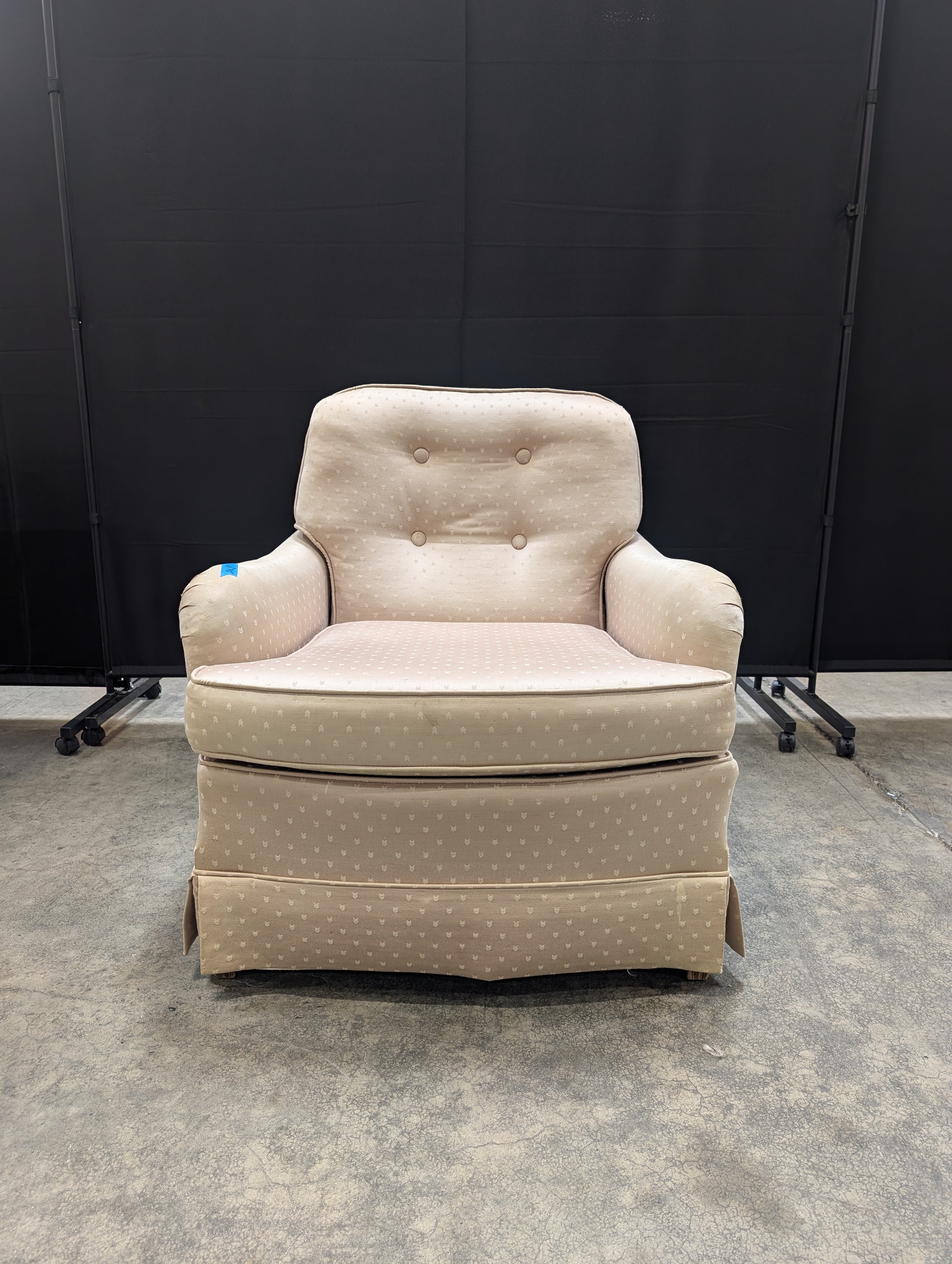 Classic Beige Upholstered Armchair with Dotted Fabric