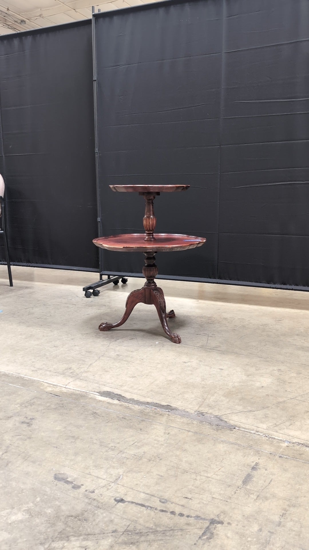 Vintage Two-Tiered Scalloped Wood Accent Table