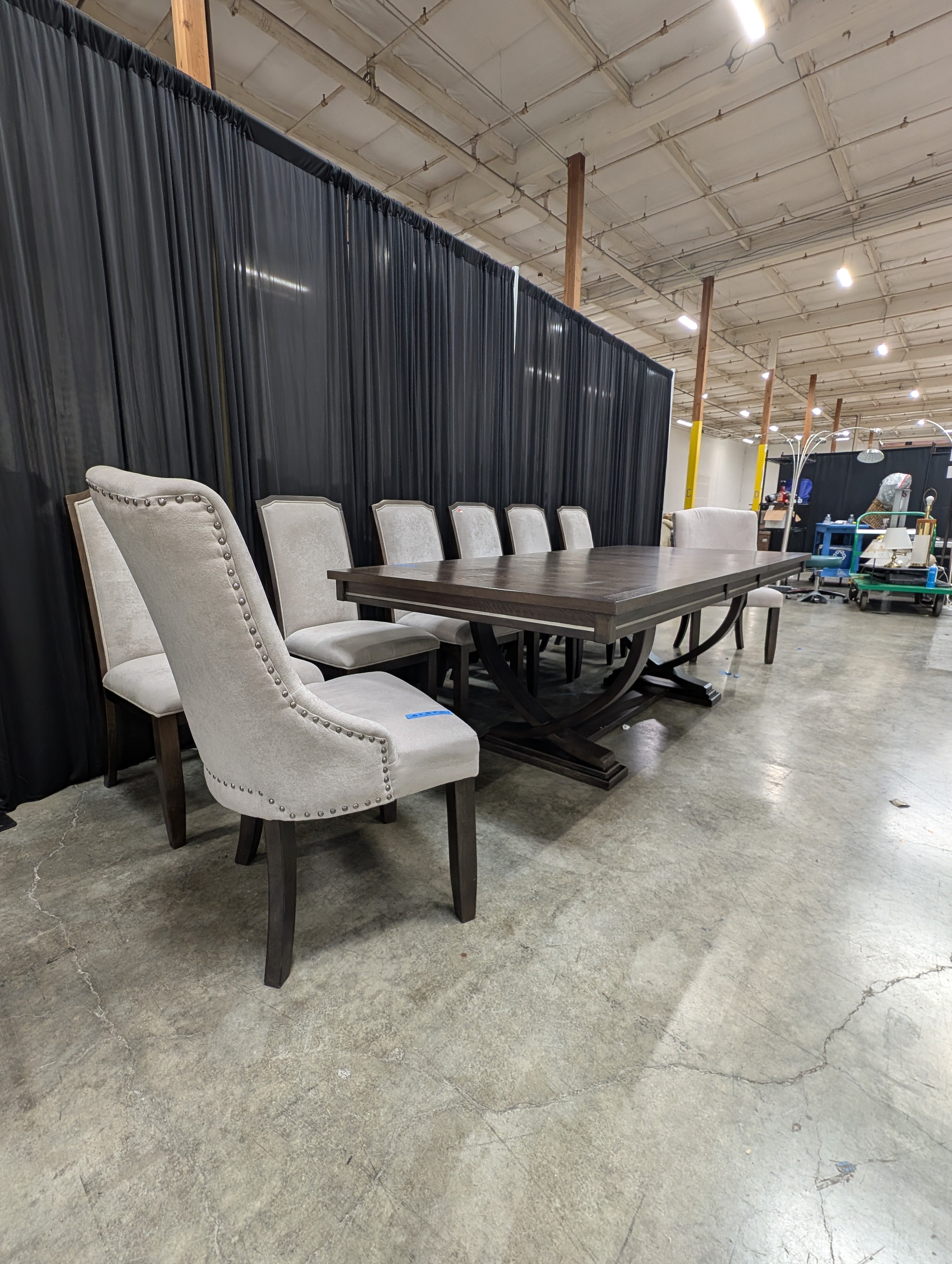 Ashley Zimbroni 10 Piece Dining Set, 96 Inch Extension Trestle Table with 7 Fretwork Side Chairs and 2 Nailhead Host Chairs