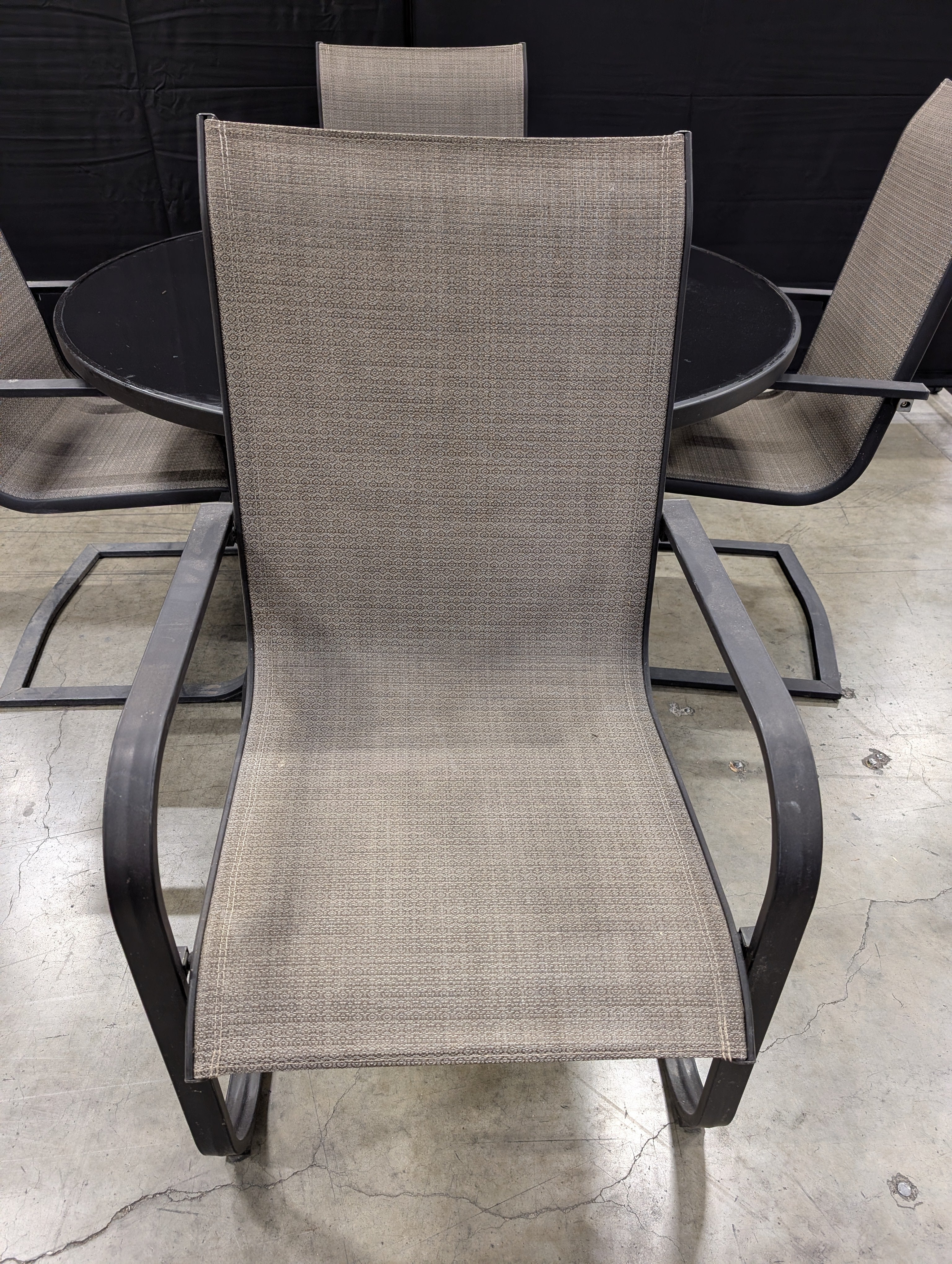 Modern Outdoor Patio Dining Set with Glass Top Table and Sling Chairs