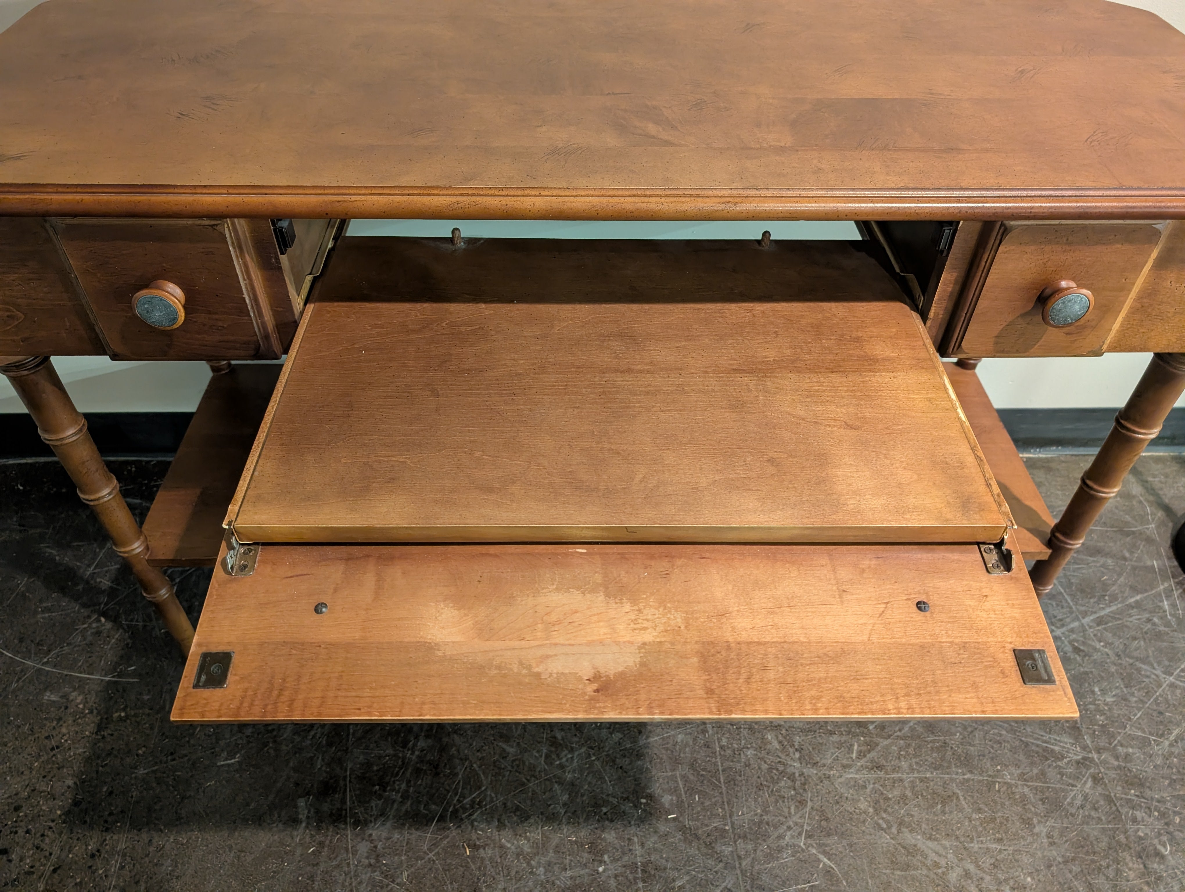 Warm Wood Console Table with Two Drawers and Lower Shelf