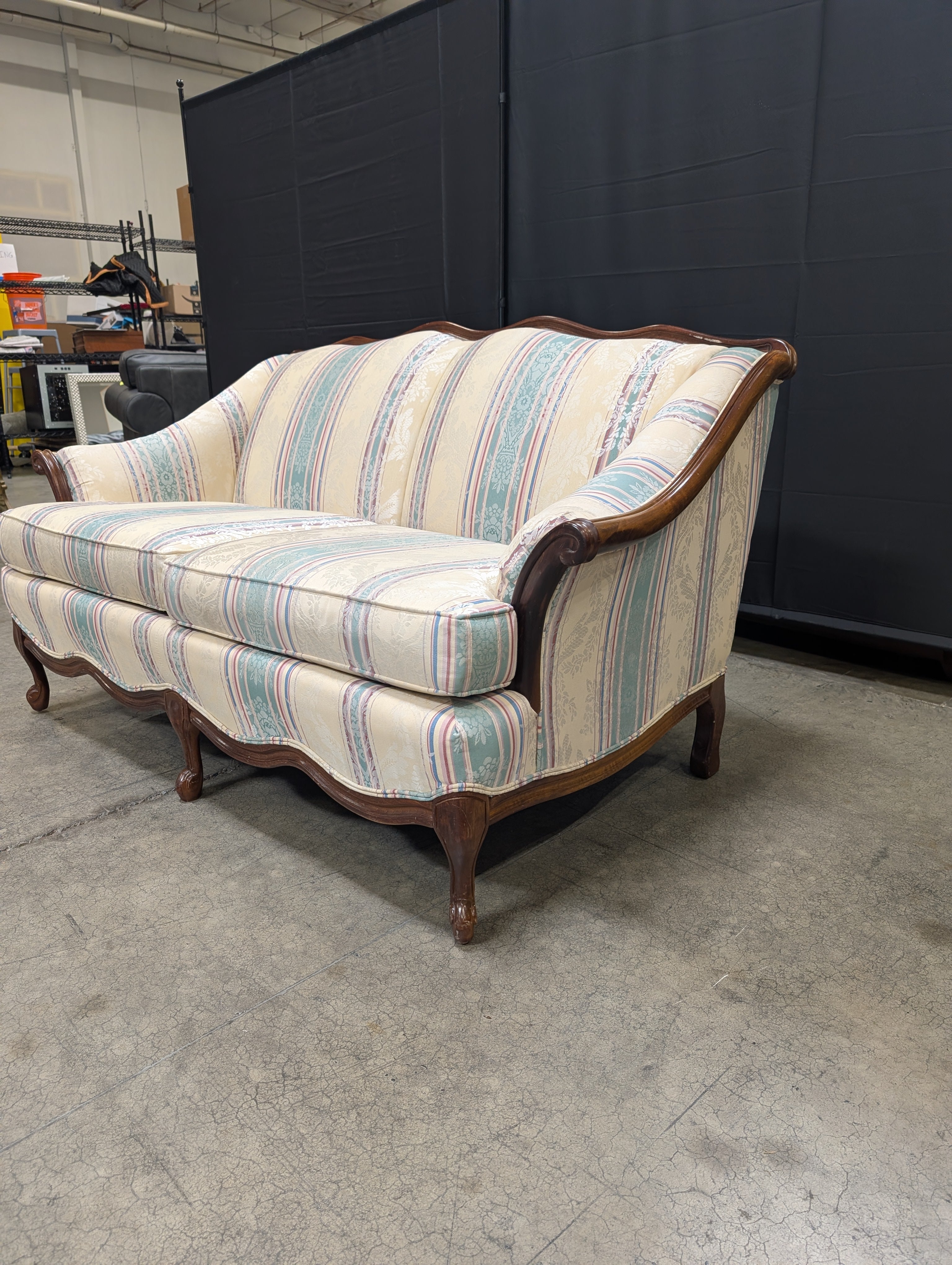 Cochrane Furniture Company Loveseat Sofa with Carved Wood Frame