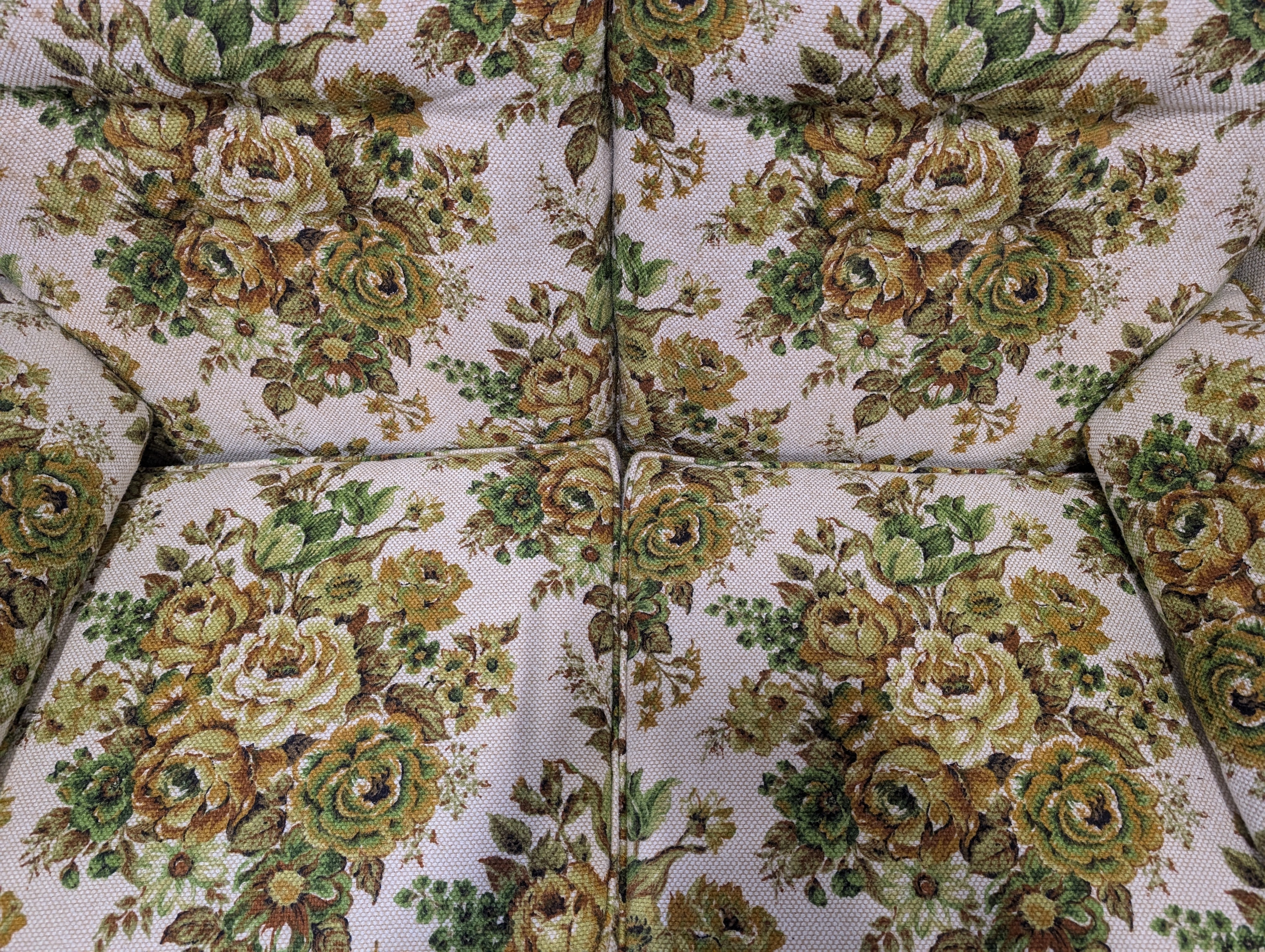 Vintage Floral Upholstered Two-Seater Sofa with Wood Accents