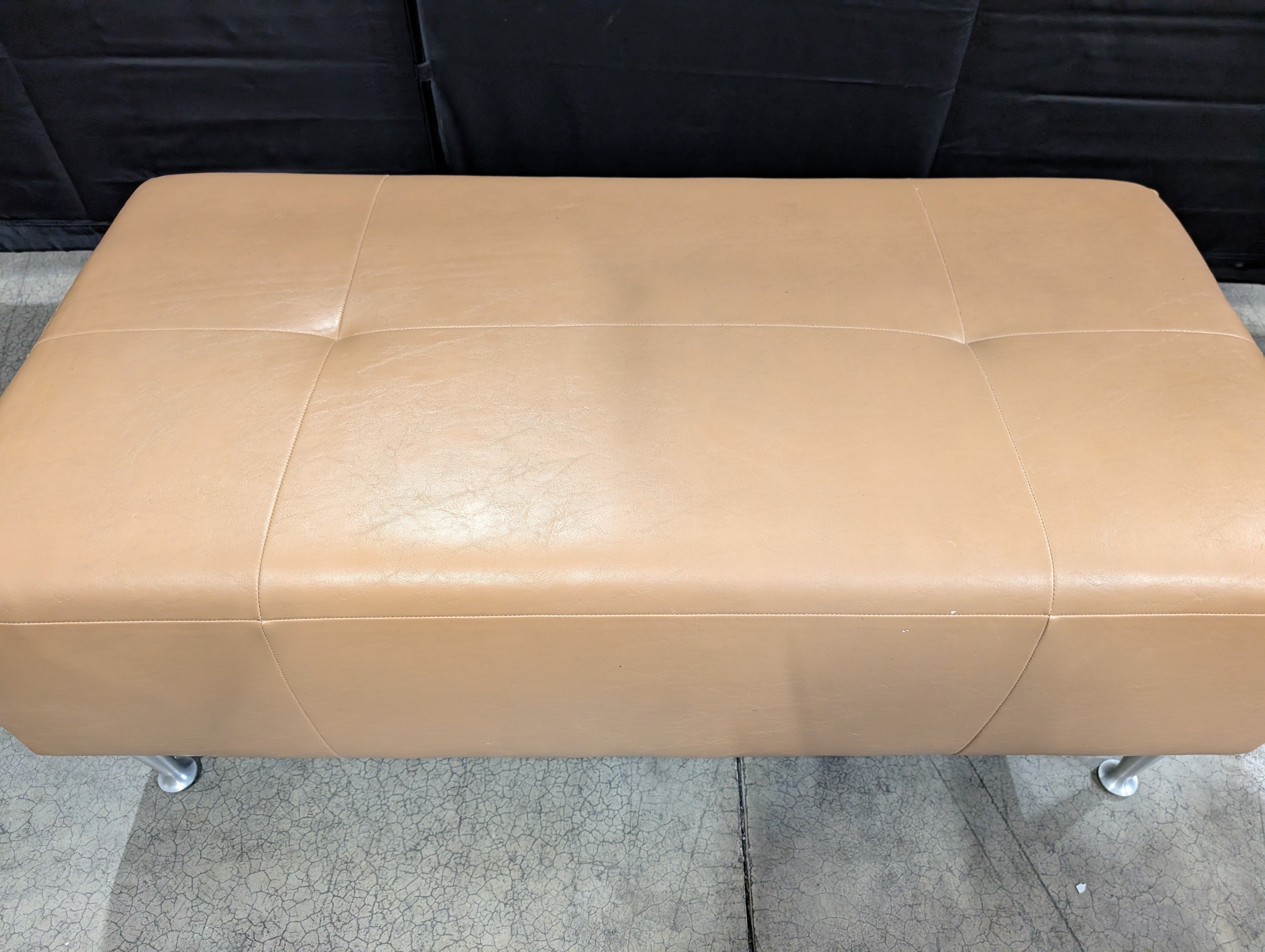 Tan Faux Leather Tufted Rectangular Ottoman Bench with Metal Legs